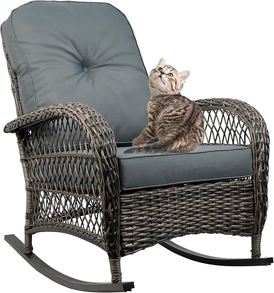 TXGDPIONEER Outdoor Wicker Rocking Chair, All Weather Resin Rattan Wicker Rocking Chairs, for Garden Backyard Lown Porch,1pc,Grey