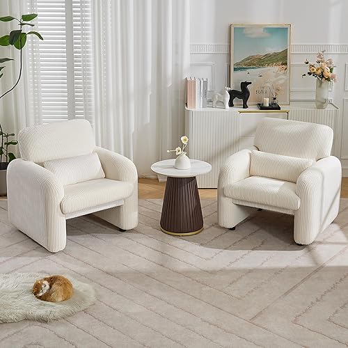 Miniatura 7 de Silla decorativa de tela de pana, sillas tapizadas modernas para sala de estar con almohada lumbar, sillón ancho y cómodo para dormitorio, oficina,