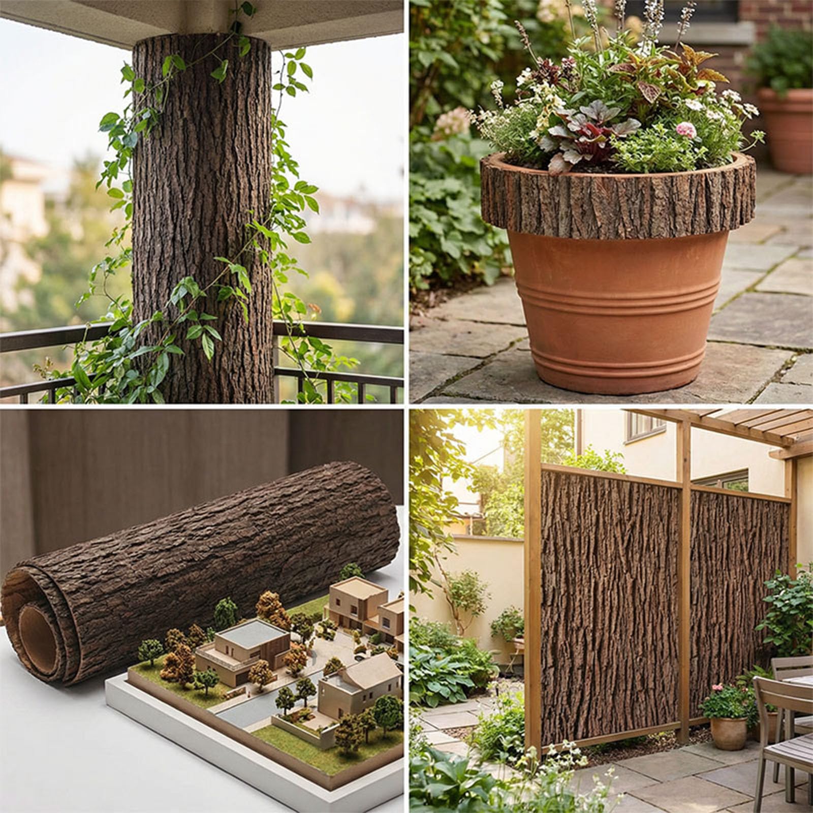 AGARES Rotolo di corteccia di albero artificiale, 100 x 30 cm, realistico, struttura in finto legno, per recinzioni da giardino, fioriere, decorazioni floreali, artigianato fai da te, modellismo e