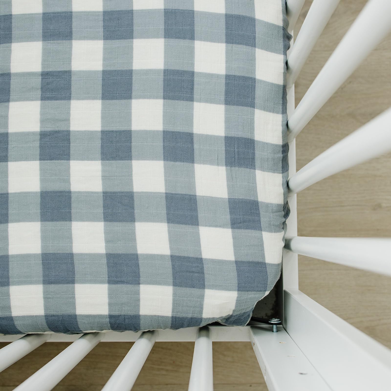 Mebie Baby Dusty Blue Gingham Muslin Crib Sheet