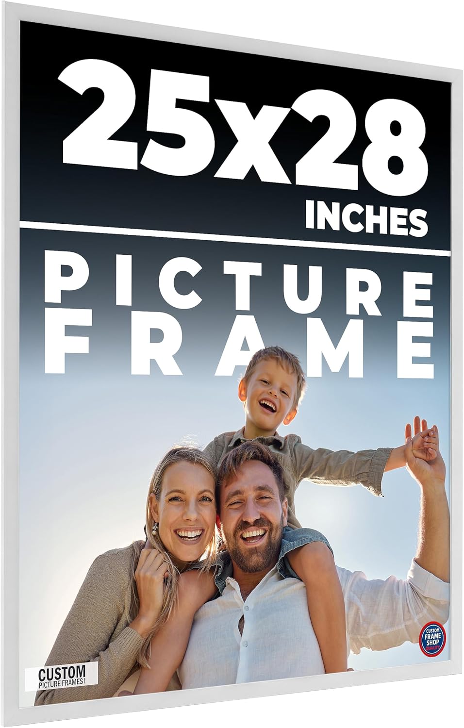 Bianca Mid Century 25x28 White Real Wood Picture Frame - 0.75 Inches Wide, 0.5 Inches Deep, UV Acrylic, Foam Board Backing & Hanging Hardware