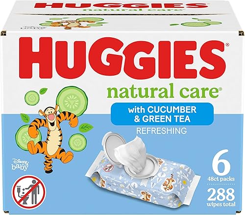Toallitas refrescantes para bebés Natural Care de Huggies. Toallitas para pañales, hipoalergénicas, perfumadas, 6 paquetes con tapa en la parte