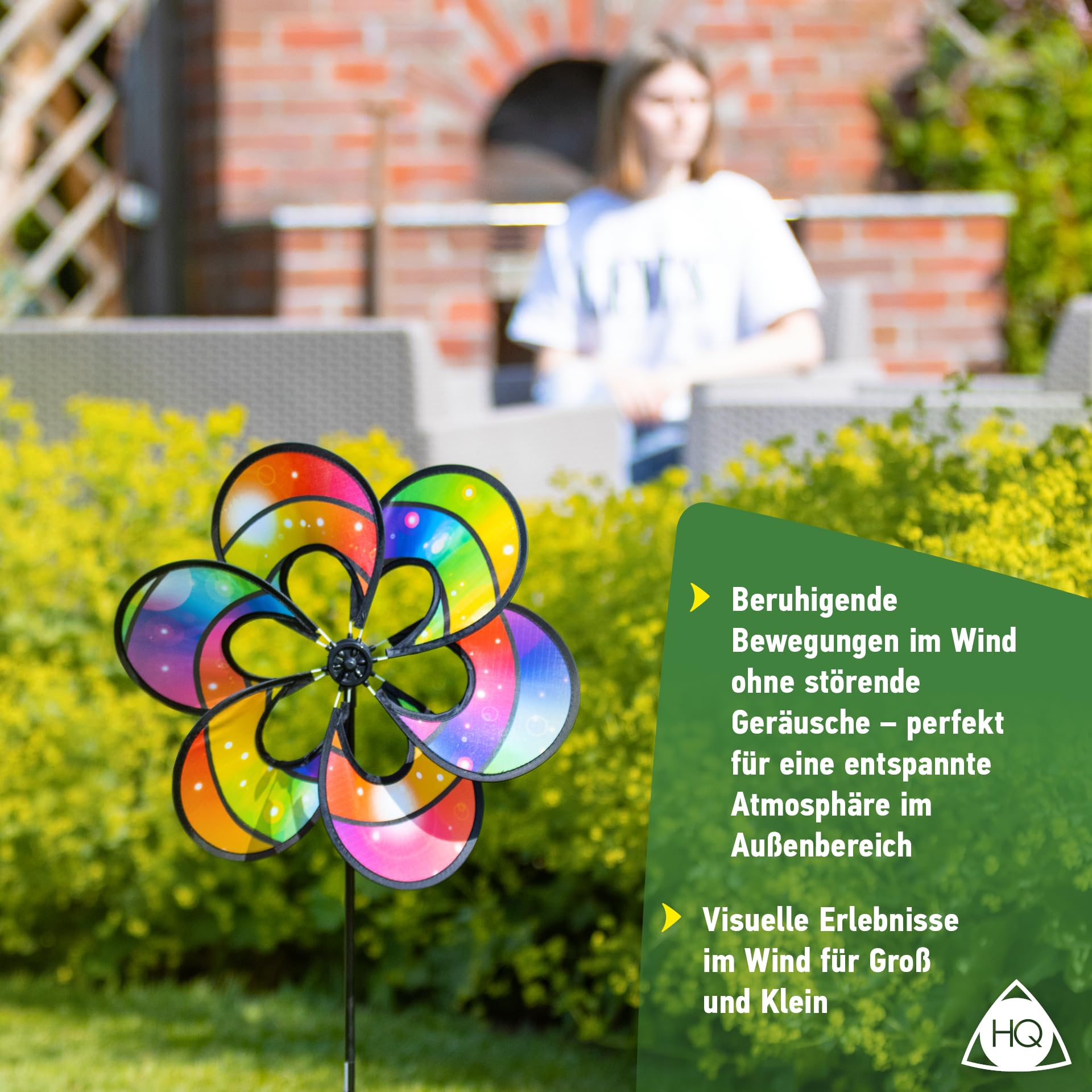 HQ Design Windspiration - Flower, UV-beständige und wetterfeste Windspiel Deko für Garten, Terrasse und Balkon - Windrad inkl. Standstab (Paradise Flower Rainbow)
