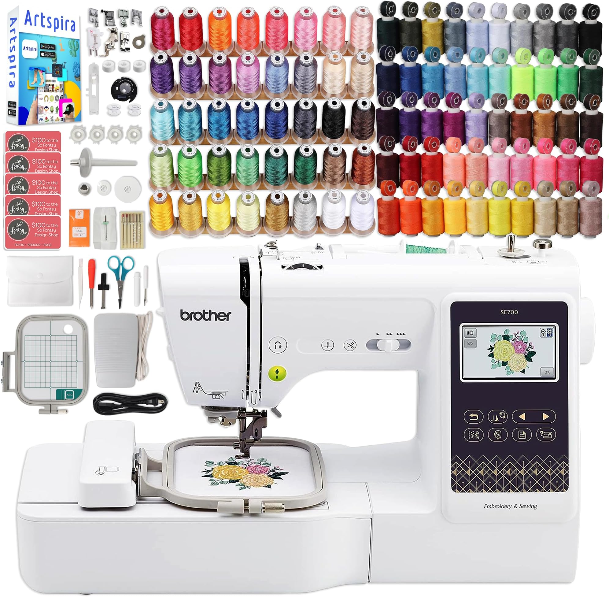 Brother SE700 Embroidery & Sewing Machine with 90 Spools, Artspira Software & Accessories