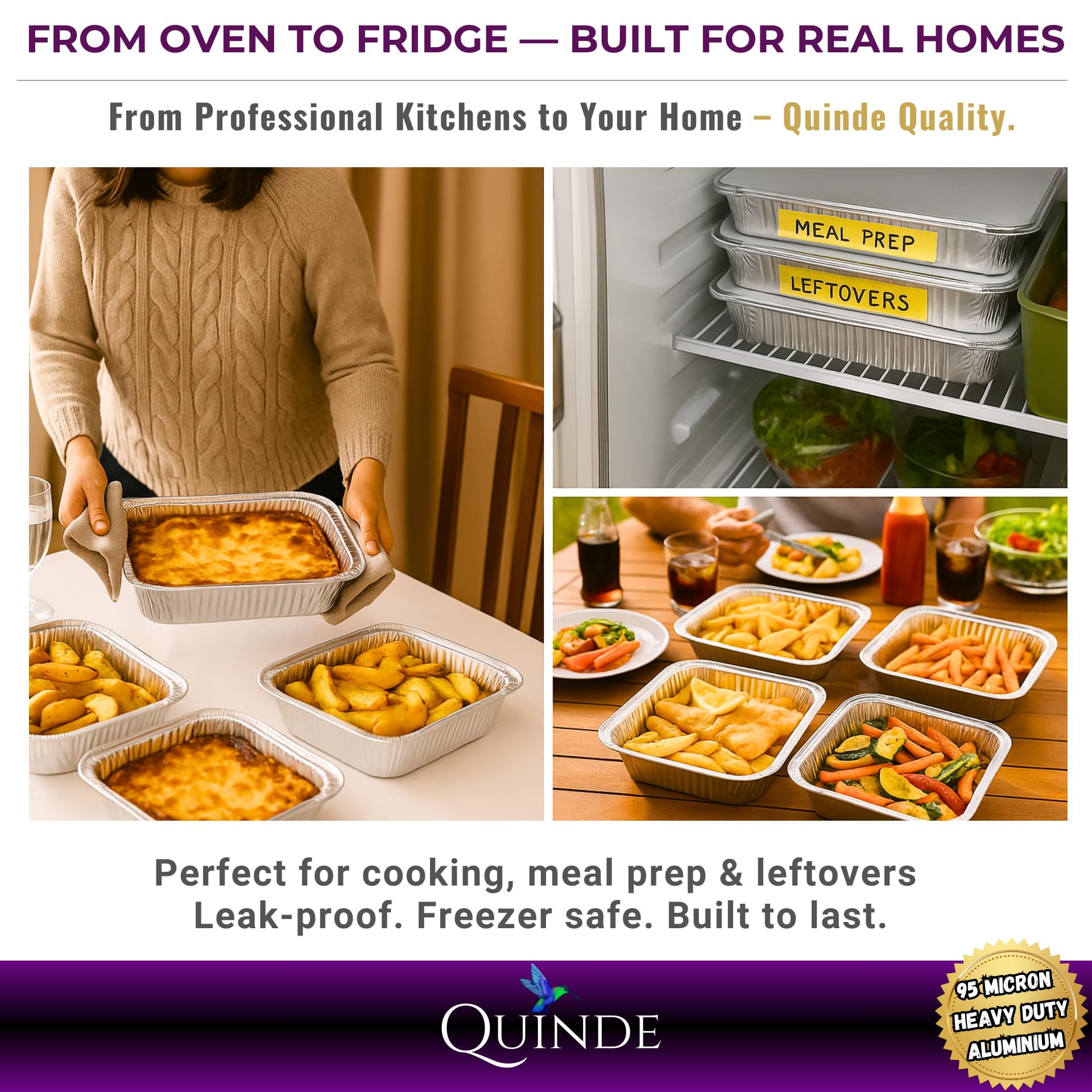 QUINDE Bandejas grandes de aluminio con tapas, paquete de 10 unidades, bandejas de aluminio resistentes de 3500 ml (equivalente a 32 x 26 cm, tapas de aluminio completas de alta calidad para catering