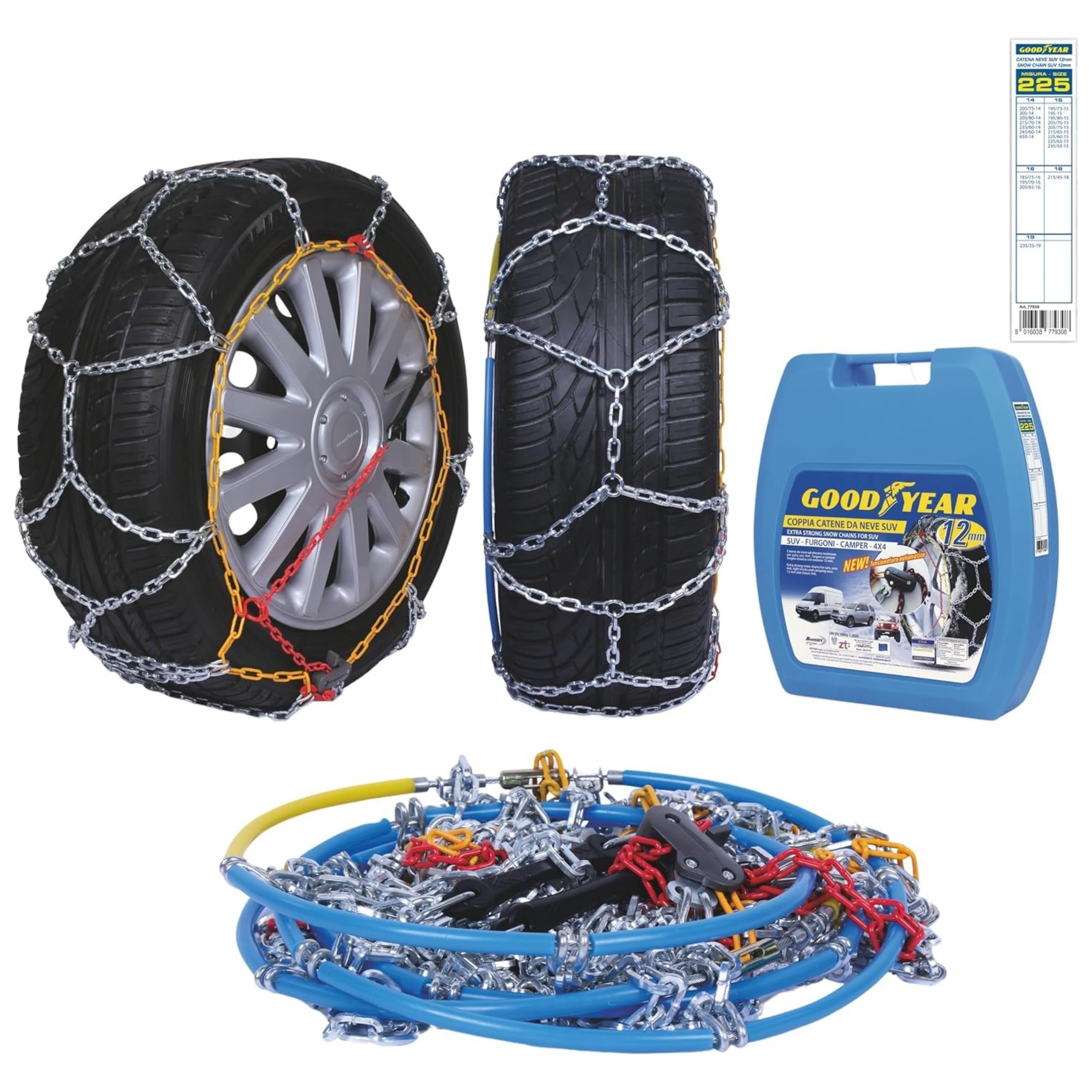 Goodyear 77930 "12mm" Chaines à neige 12 mm, Taille 225, Convient pour les SUV, véhicules utilitaires, 4x4, Homologation TUV et ÖNORM