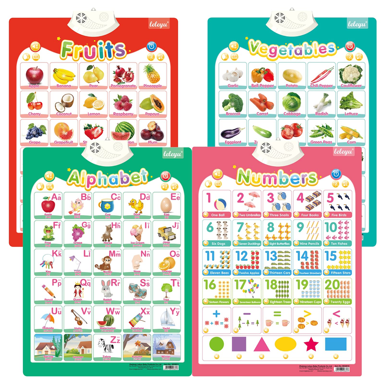 4 Pcs Electronic Interactive Alphabet Wall Chart Toddler Learning ...