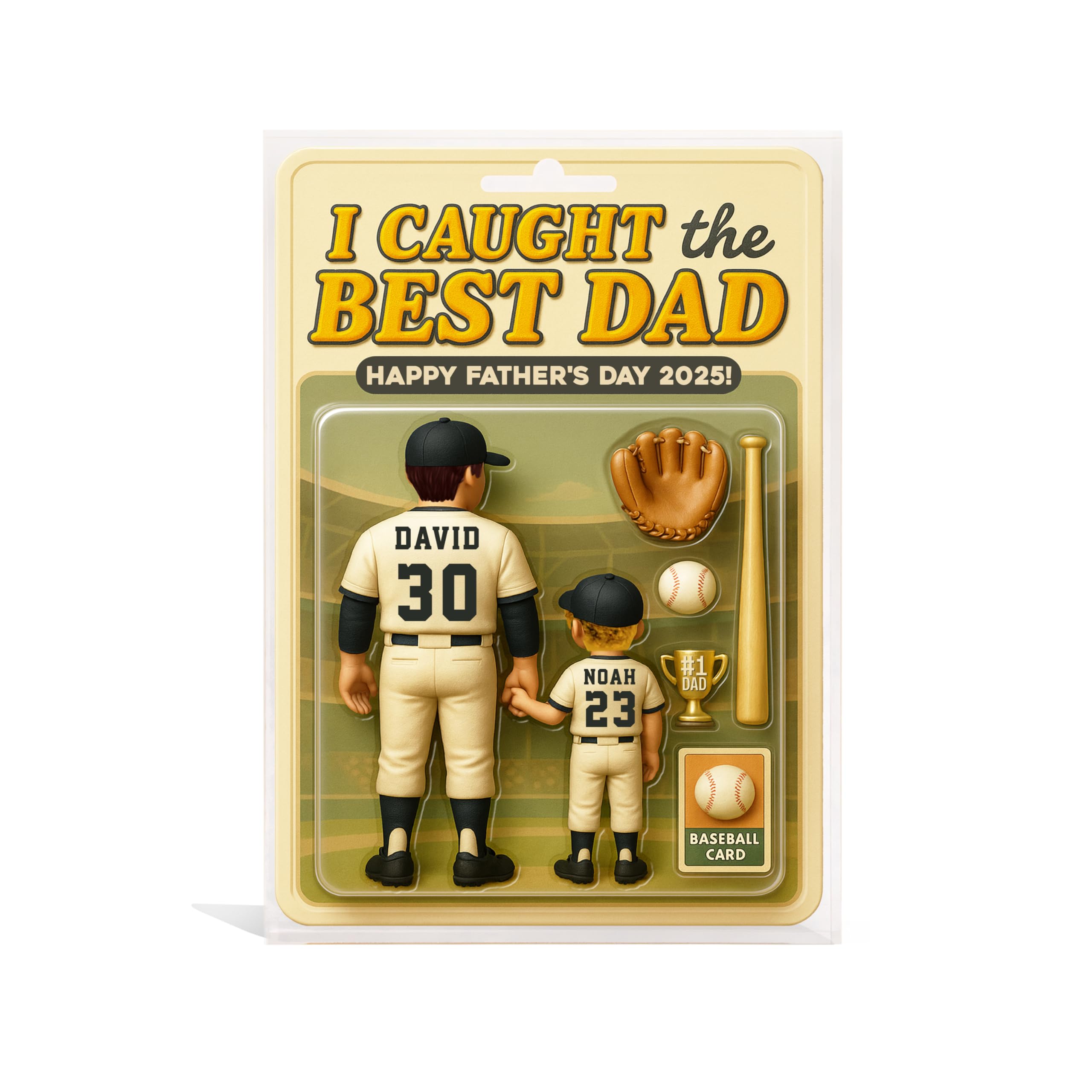 I Caught The Best Dad - Personalized Baseball Acrylic Block Gift for Father’s Day 2025 - Custom Dad & Kid Figures with Jerseys, Names & Hair Styles, Unique Display Gift for Baseball-Loving Dads