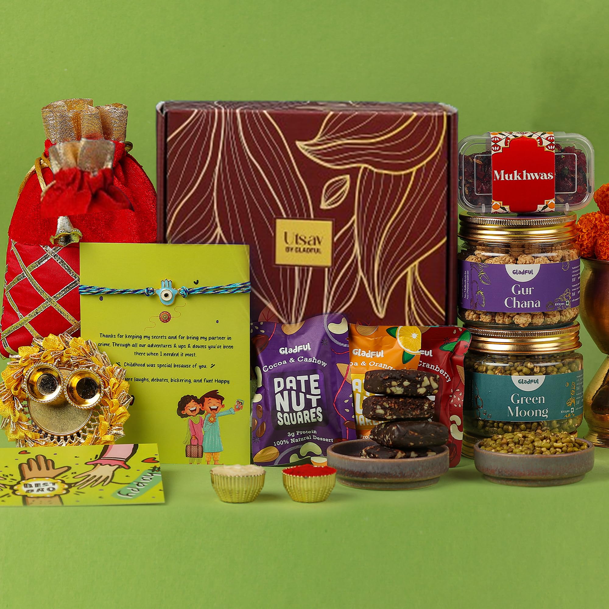 See full amazon price history chart for Gladful 10 Pack Rakhi Healthy Gift Hamper for Brother - Premium Evil Eye Rakhi with Roasted Snacks Jars, 3 Dates Nut Sqaures Pouches with Roli Chawal Tika Chopda Plate Gift for Brother Gladful 10 Pack Rakhi Healthy Gift Hamper for Brother - Premium Evil Eye Rakhi with Roasted Snacks Jars, 3 Dates Nut Sqaures Pouches with Roli Chawal Tika Chopda Plate Gift for Brother (B0DCBDQX5F) Amazon Price History, Amazon Price Tracker