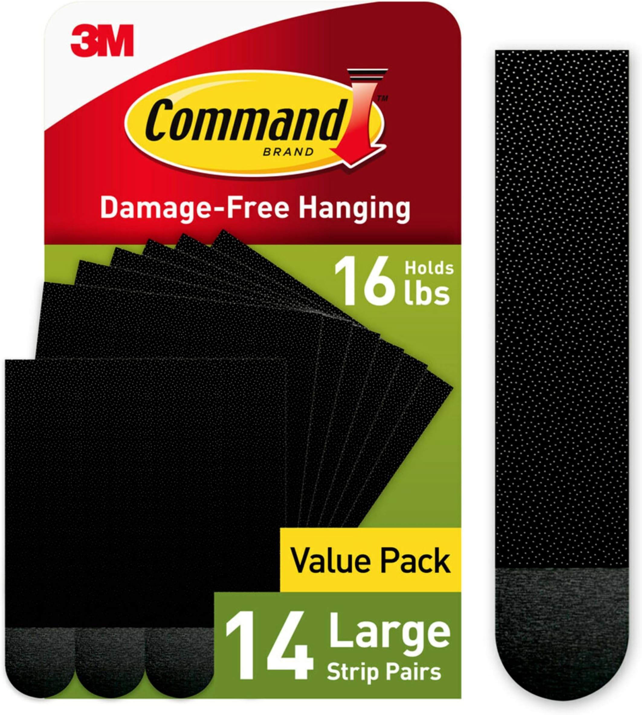 Command 15 lb Large 14 Pairs Picture Hanging Strips (28 Strips), Damage-Free Hangers for Picture Frames, No Tools Required, Great for Home Room Wall Decor, Black Adhesive