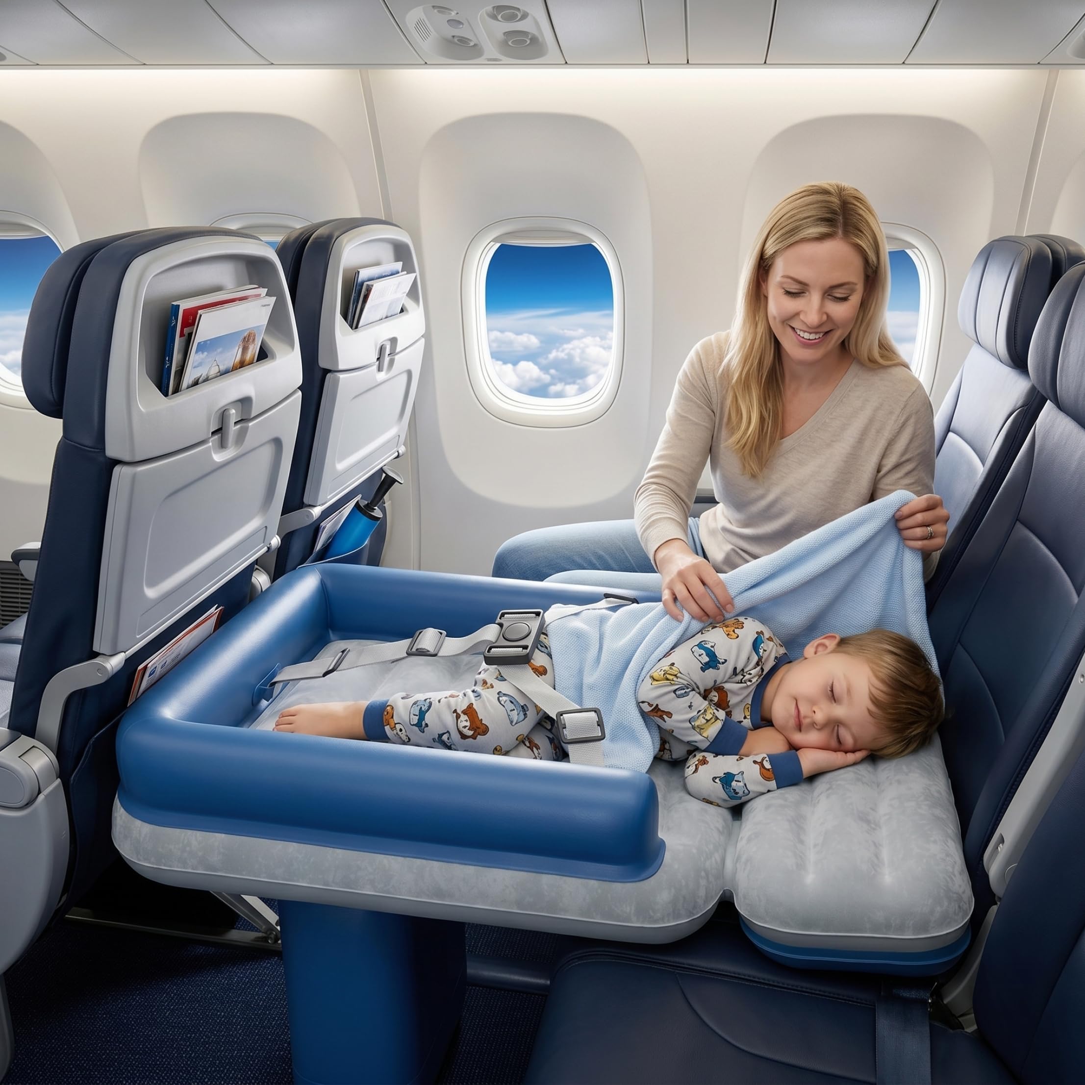 Flugzeugbett für Kleinkinder, Kleinkind-Flugzeugbett – aufblasbares Reisebett mit Handpumpe, verstellbare Größe für Flugzeug, Zug, Auto