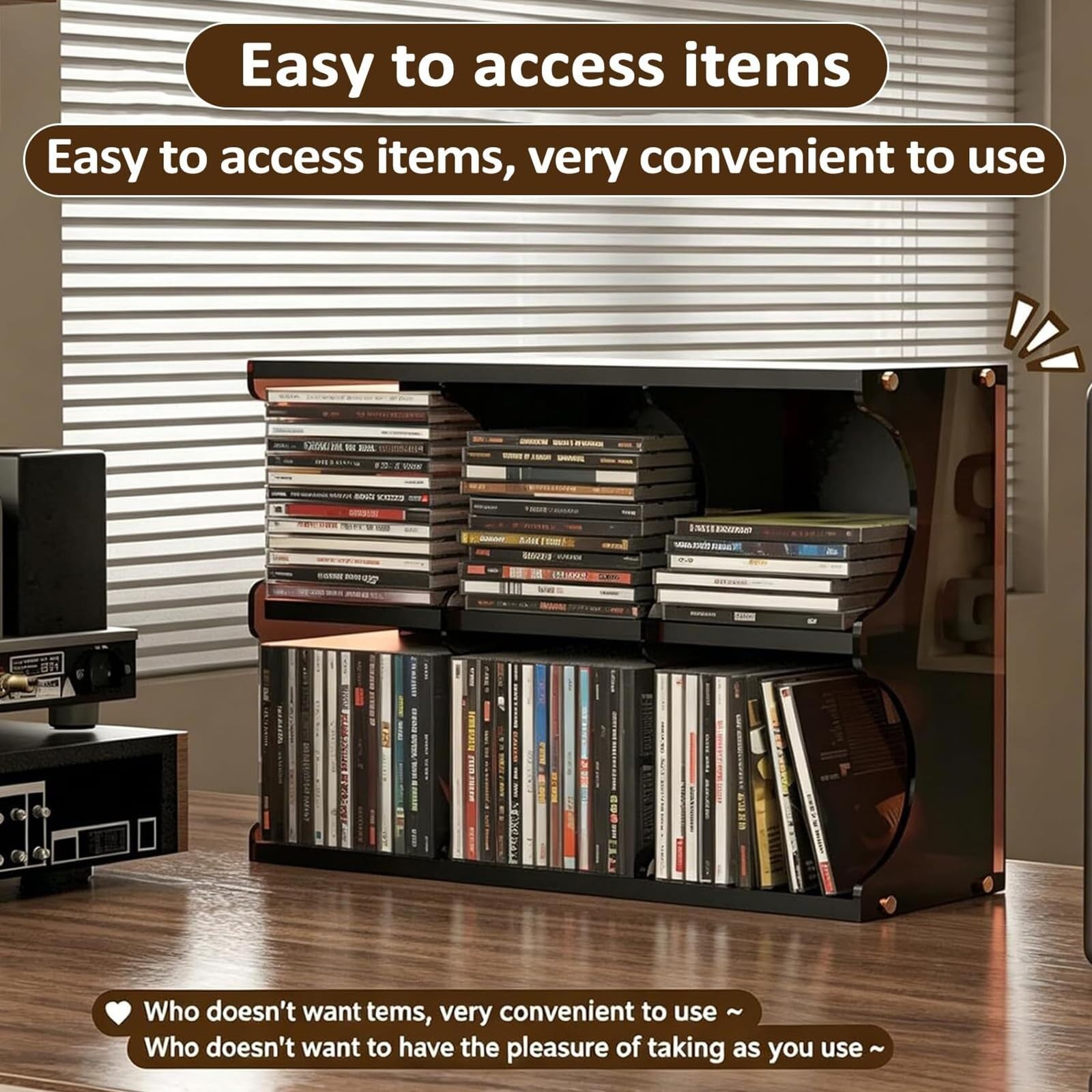 Scaffale in legno retrò per CD, organizer per supporti in acrilico, con scomparti per DVD, cassette, casa, ufficio e camera da letto
