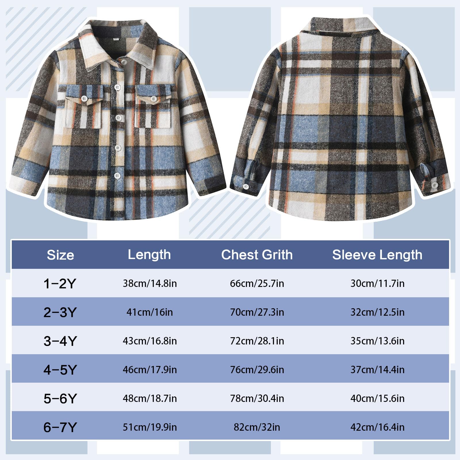 Niño Camisa De Franela A Cuadros Niños Manga Larga Botón Abajo Chaqueta Bolsillo Solapa Regular Fit Casual Otoño Ropa