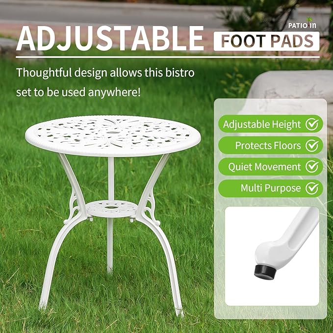 This specific bistro set includes an umbrella hole in the middle of the table, allowing you to easily add shade and protection from the sun on hot summer days. The set is designed for two people, making it ideal for couples or individuals looking to enjoy meals or drinks outdoors. The compact size of the set makes it a practical choice for smaller outdoor areas, while still providing a stylish and comfortable seating option.