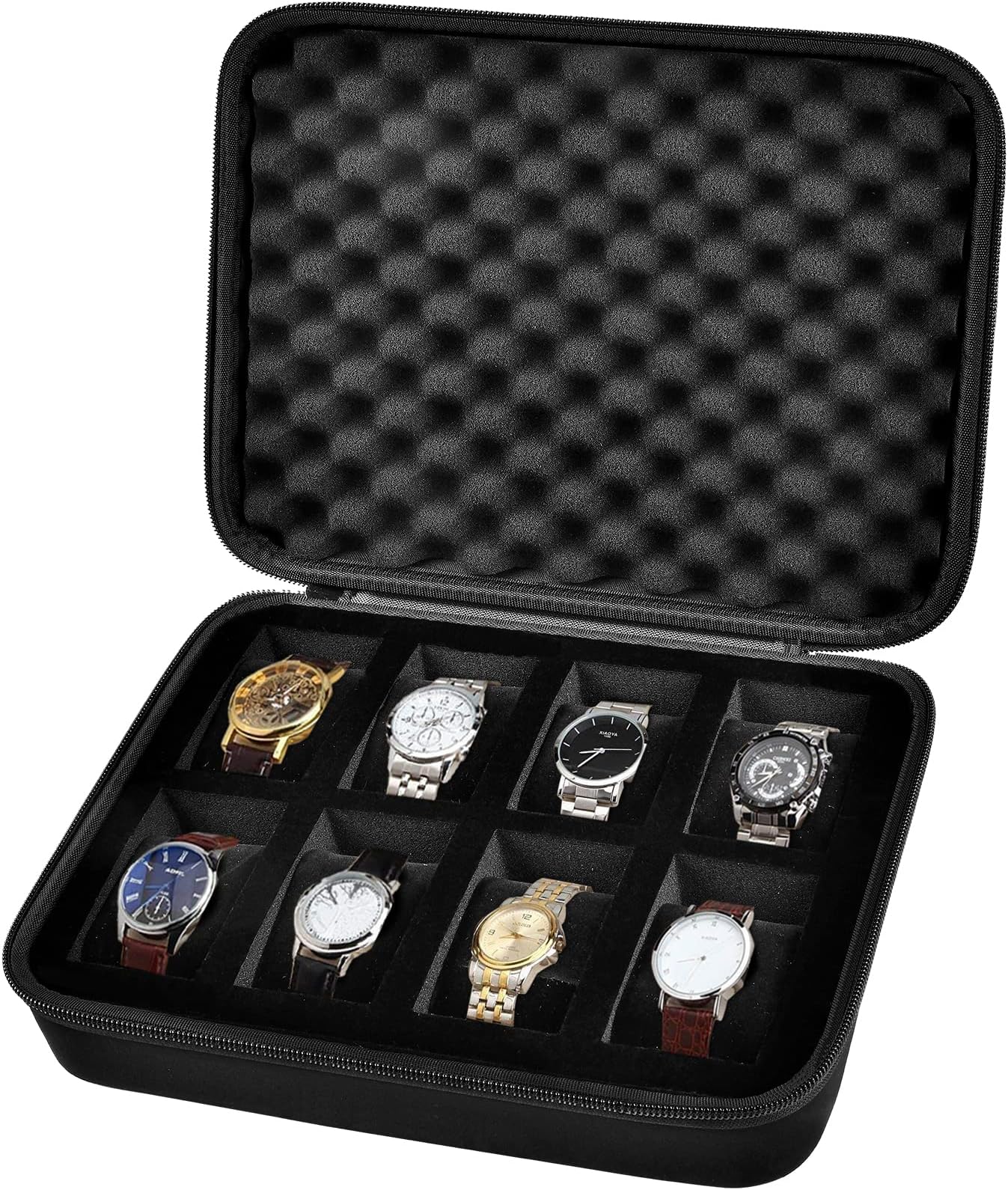 Comecase 8 Slots Watch Box Organizer/Men Watch Display Storage Case Fits All Wristwatches and Smart Watches up to 42mm - Black