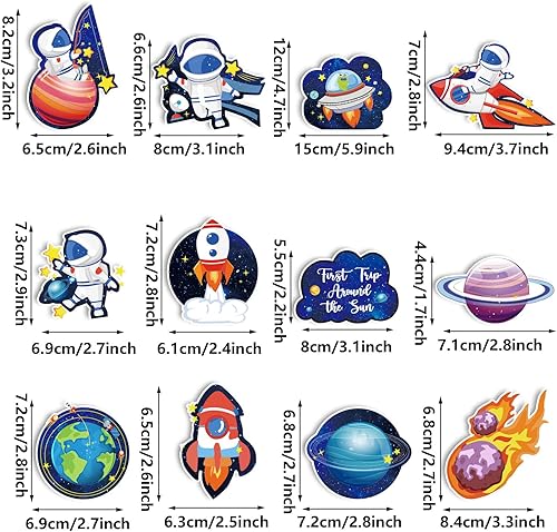 Miniatura 2 de Whaline 72 piezas de decoración para cupcakes del espacio exterior, 12 diseños, astronautas, cohetes, naves espaciales, palillos de comida con