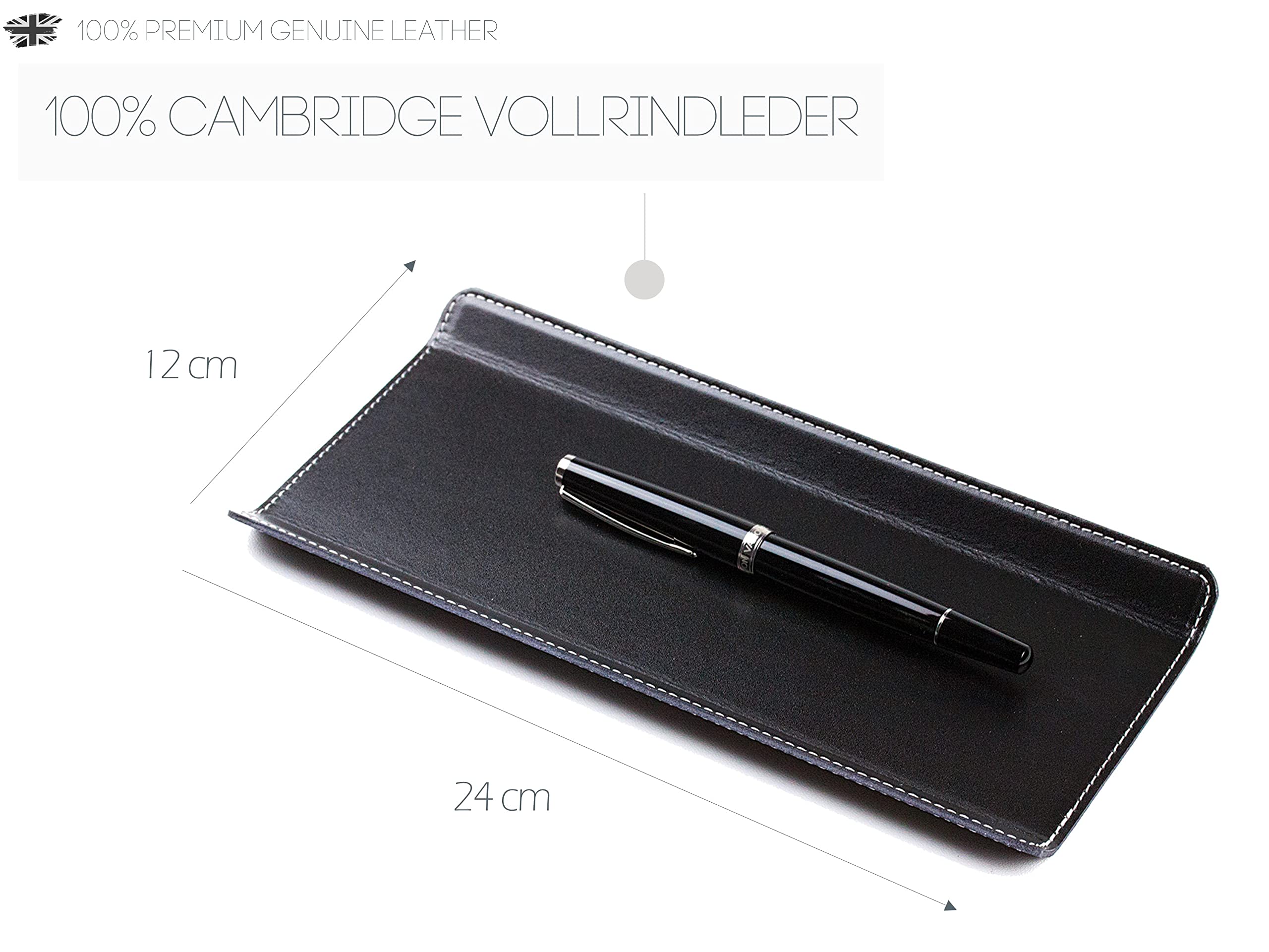 DELMON VARONE - Federschale aus Cambridge Top Grain Leder schwarz - Echtleder Stiftablage für Kugelschreiber und Füller - Elegante Stifteschale mit schwerer Metalleinlage für Schreibtisch und Büro