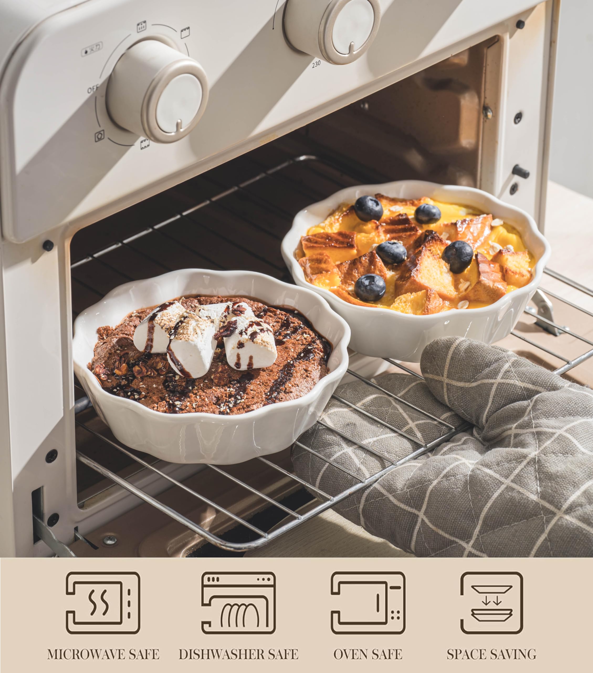 Bandeja pequeña para hornear, 12 onzas, apta para horno, mini moldes individuales para quiche, postre, tarta, ramequines de cerámica, juego de 6