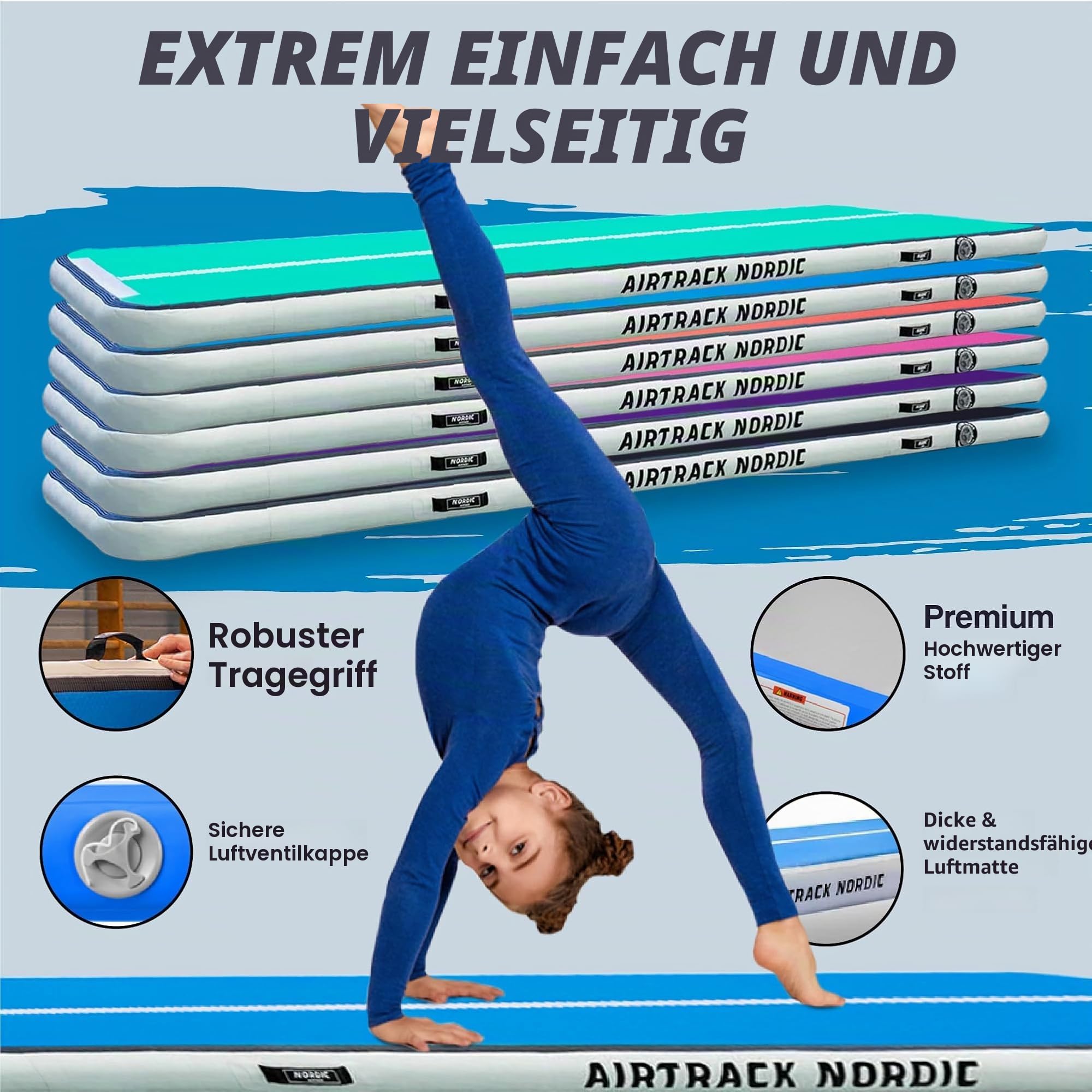 AirTrack Nordic Home Special Edition Air Track Matte 3m/4m/5m/6m/7m/8m mit Luftpumpe, Turnmatte Aufblasbar für Gymnastik, Yoga, Langlebig & Einfach zu Transportiere Air Tracking Gymnastikmatte Zuhause