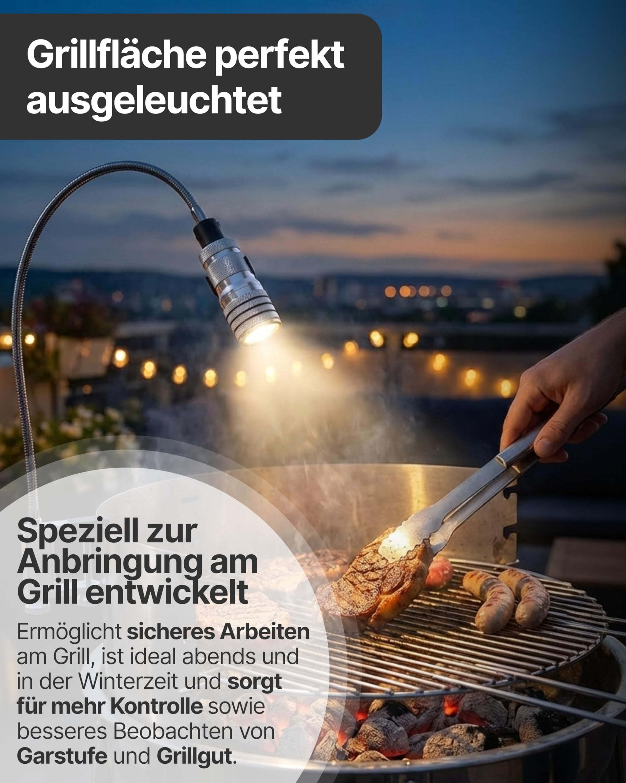 SCHWAIGER Grill-Leuchte I LED Grill Licht mit flexiblem Schwanenhals I hitzebeständige Grillbeleuchtung mit Klemme & Magnet I batteriebetriebene Grilllampe I Licht für BBQ