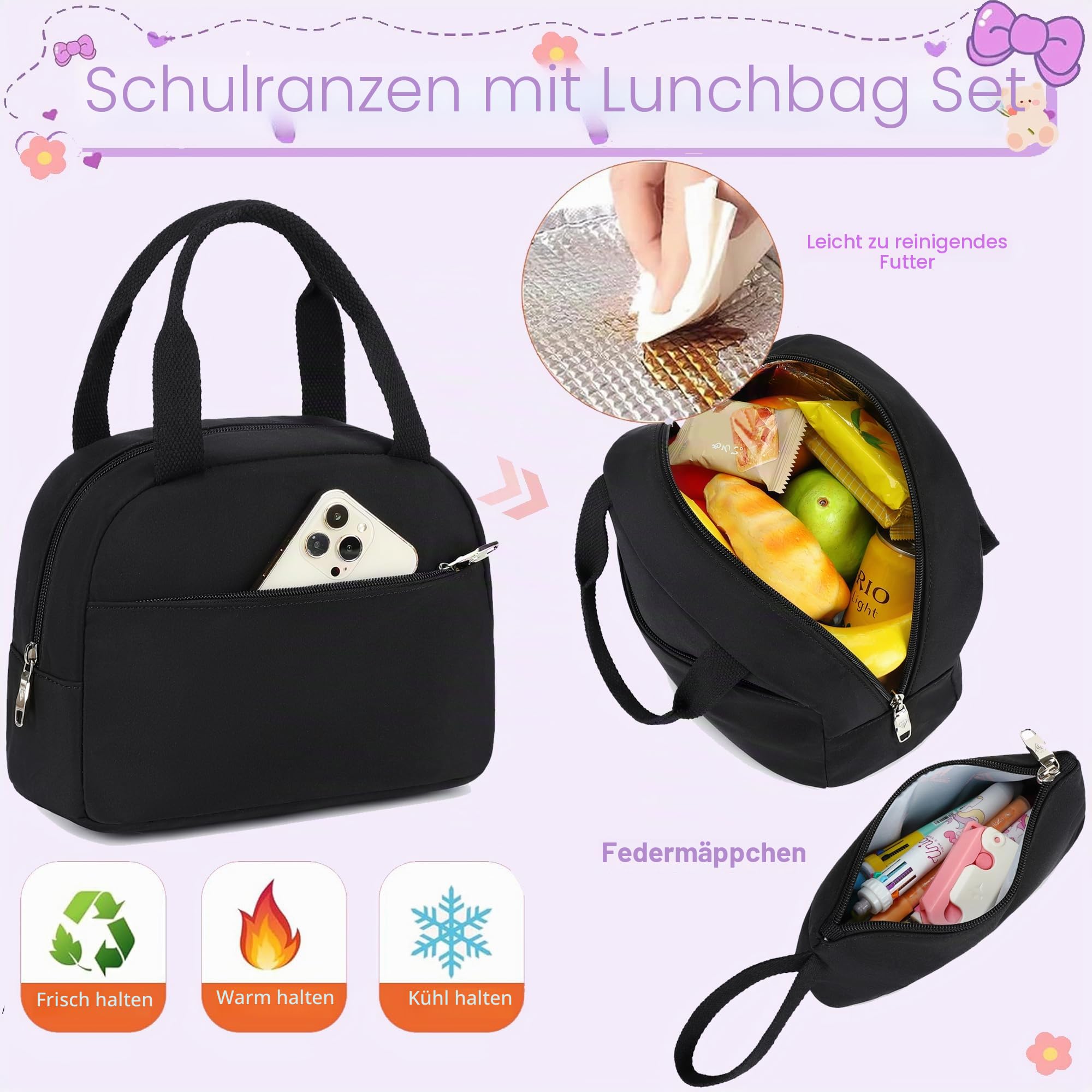 Schultasche für Teenager, Mädchen, Rucksack, 3-teilig, Rucksack für Mädchen, 39,6 cm (15,6 Zoll) Laptop mit Lunchbox, Federmäppchen-Set