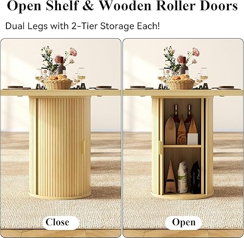 Miniatura 5 de Mesa de comedor de 79 pulgadas para 8-10 personas, mesa de cocina larga y grande con estante de almacenamiento de 2 niveles y base acanalada, mesas