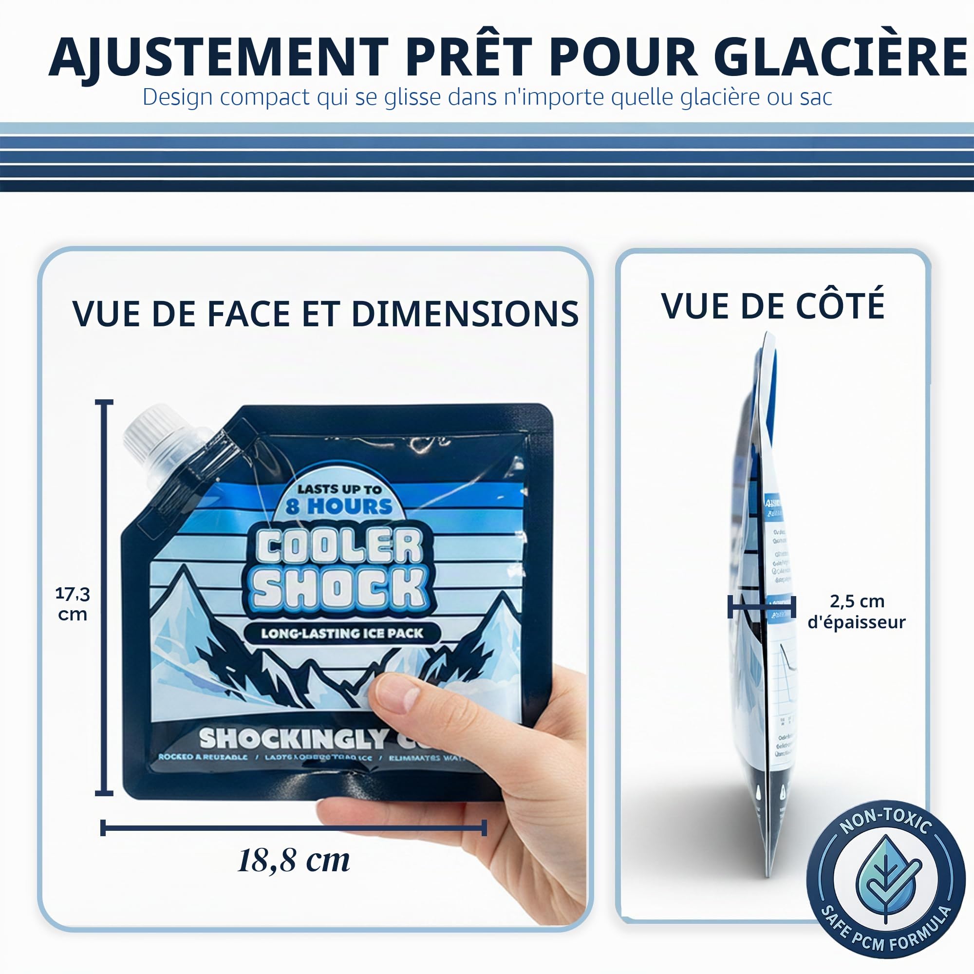 Cooler Shock Packs de glace réutilisables pour glacière – Solides, réutilisables, de qualité supérieure et refroidisseur à déjeuner pour une utilisation à long terme – Refroidissent plus rapidement que la glace – Accessoires pour glacière