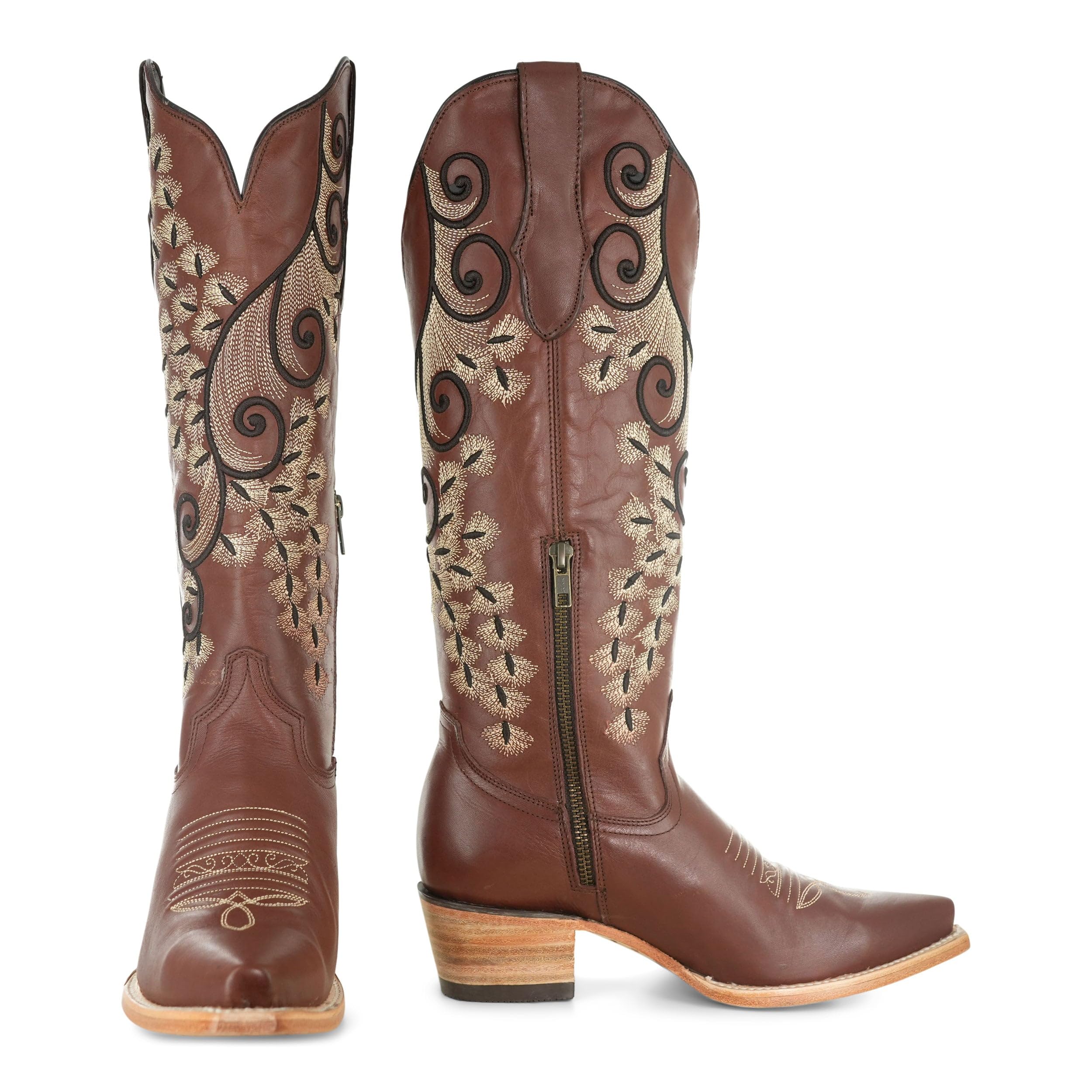Soto Boots Womens 15 Blossom Embroidered Leather Cowgirl Boots with Side Zipper