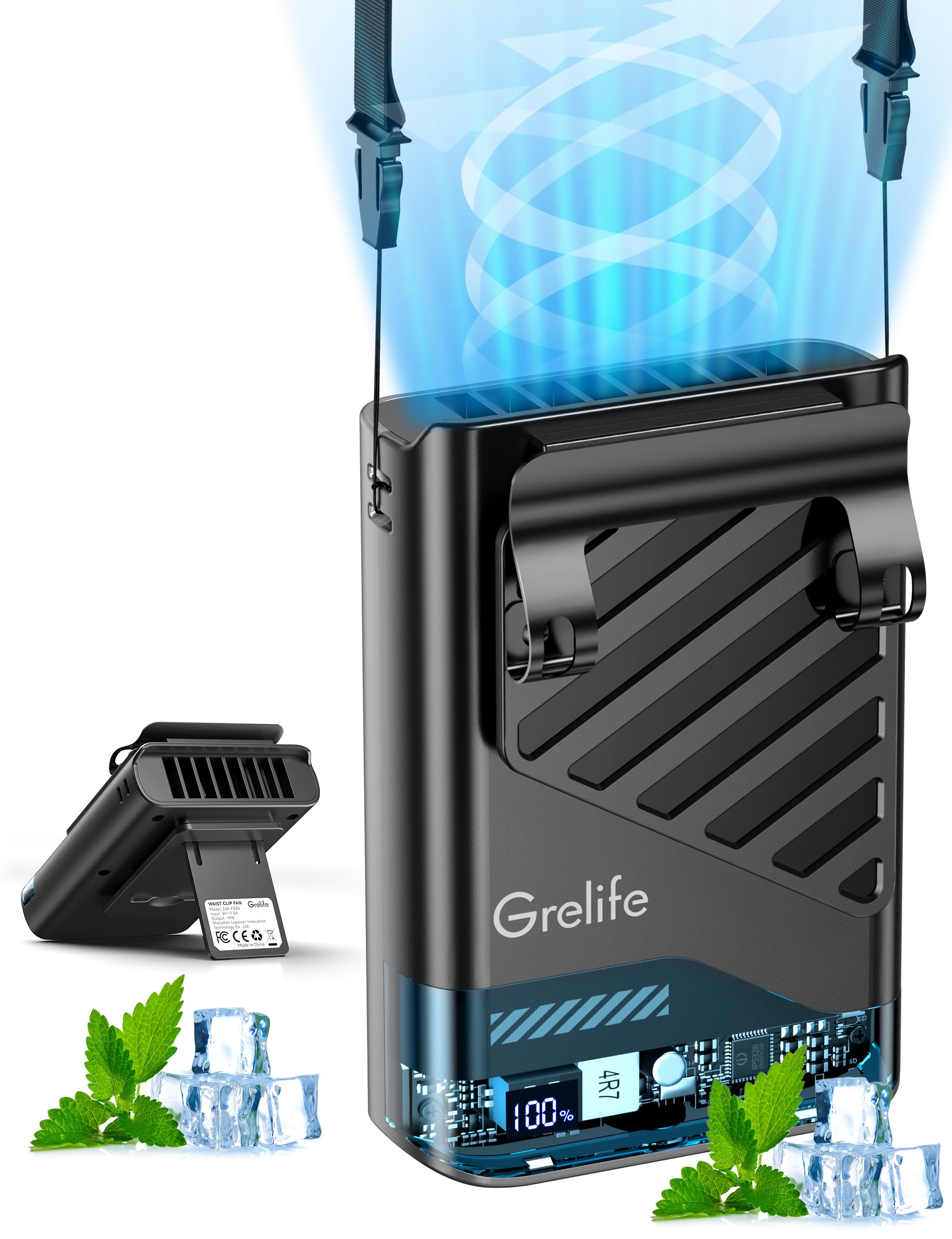 Amazon.com: Grelife 2026 AI Portable Waist Fan Rechargeable with
