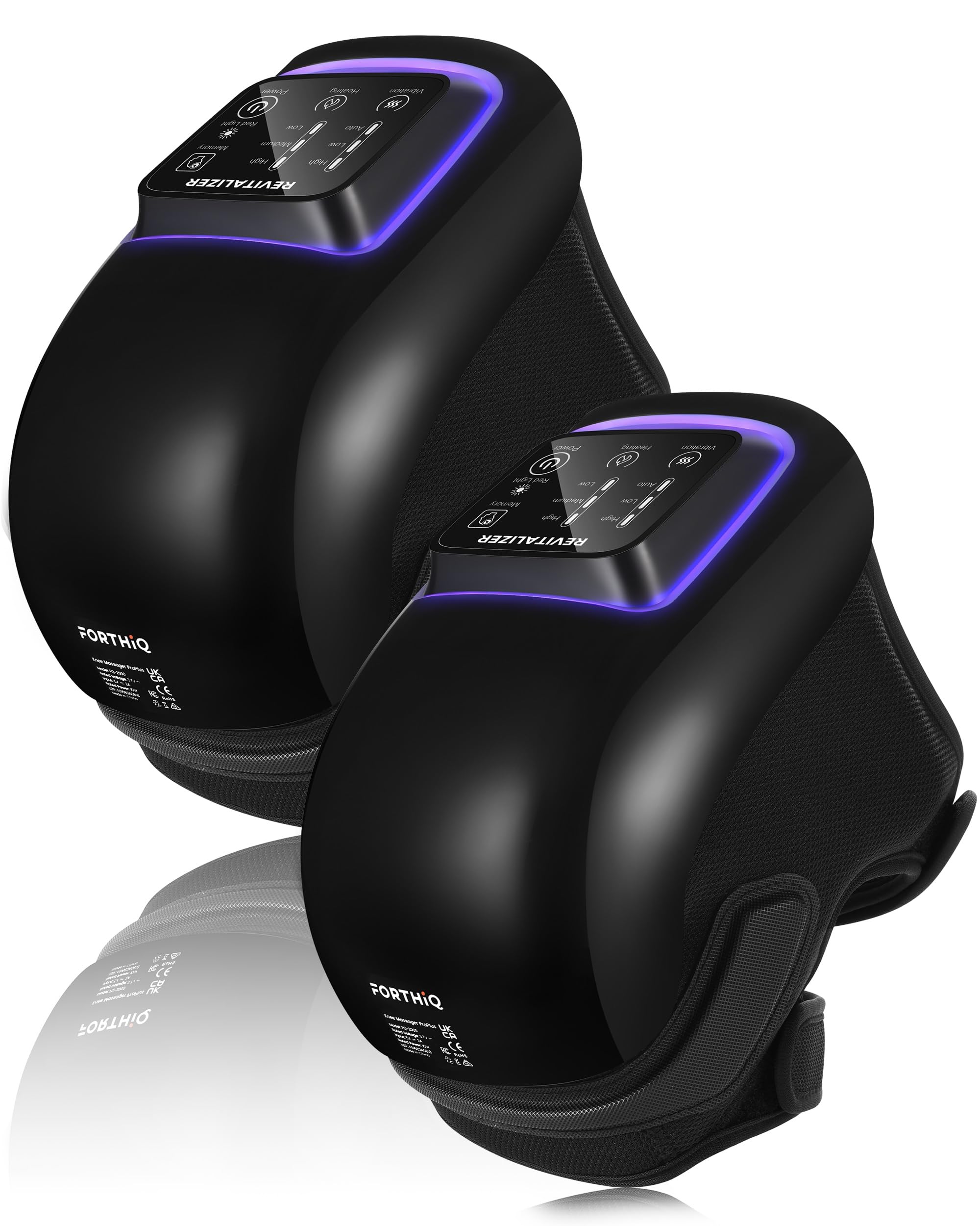 FORTHiQ Kniemassagegerät Pro+ mit Wärme, Rotlicht und Vibration, 6-in-1, Dual-Wellenlänge - Kabellos, tragbar, verstellbare Riemen, einfach zu bedienen, speichert Ihre Einstellungen, 1 Paar