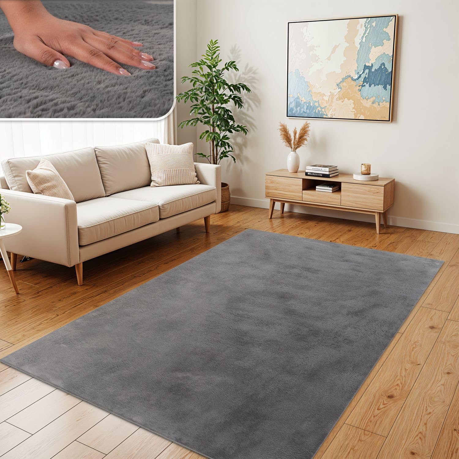 TT Home Wohnzimmer Teppich Hochflor Langflor Kunstfell Weich Modern Unifarben Flauschig, Farbe: Anthrazit, Größe:200x280 cm