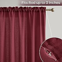 Vista 4 de Cortinas semitraslúcidas de 96 pulgadas de largo, cortinas rojas con dobladillo para cortinero, para sala de estar, dormitorio, paneles de ventana