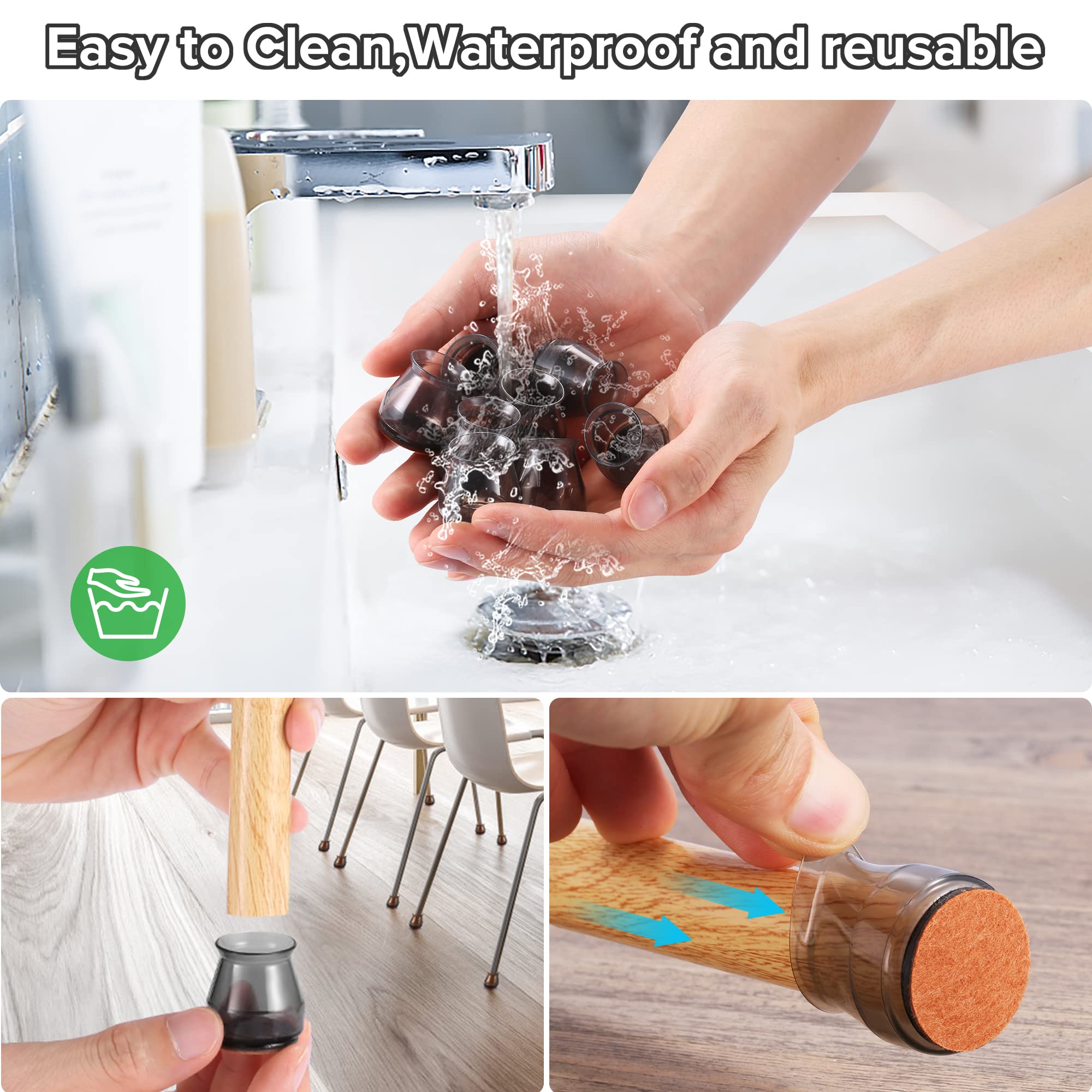 24PCS Upgraded Silicone Chair Leg Floor Protectors for Hardwood Floors Furniture Sliders for Chair Legs Felt Bottom Furniture — view 6