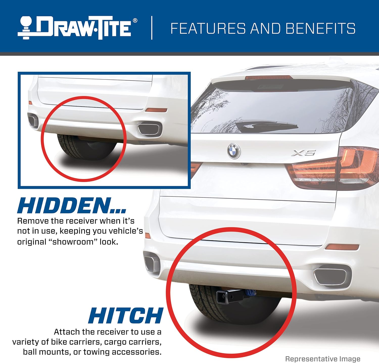 Draw-Tite Hidden Hitch 76903, Completely Hidden Trailer Hitch, 2 in. Removable Receiver, Black, Compatible with 2007 – 2018 BMW X5