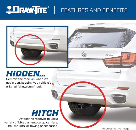 Draw-Tite Hidden Hitch 76904, Completely Hidden Trailer Hitch, 2 in. Removable Receiver, Black, Compatible with 2013 2020 Nissan Pathfinder, 2014-2021 Infiniti QX60