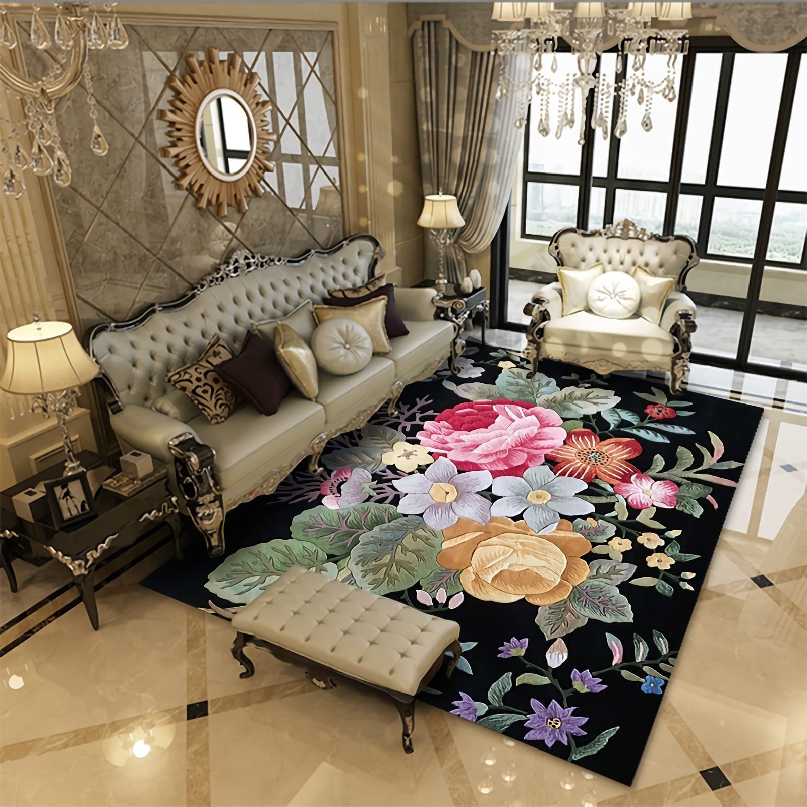 Cameretta bambini Tappeto per camera da letto con design floreale rosa verde nero,Tappeto accessori gaming room,tappetini doccia 60x120cm