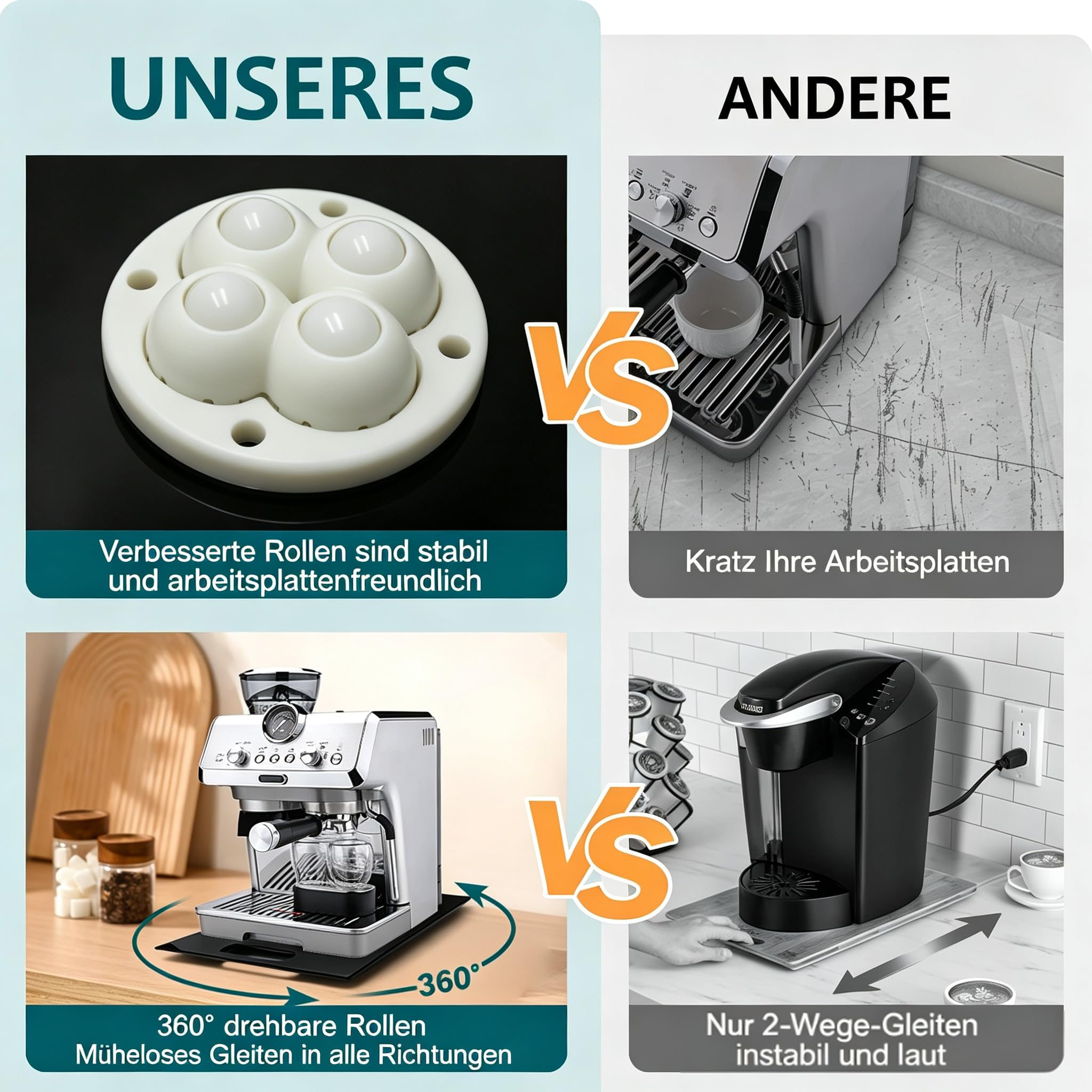 Tavola scorrevole in acrilico per macchina da caffè automatica, ruote a 360° con manico (33 x 40 cm)