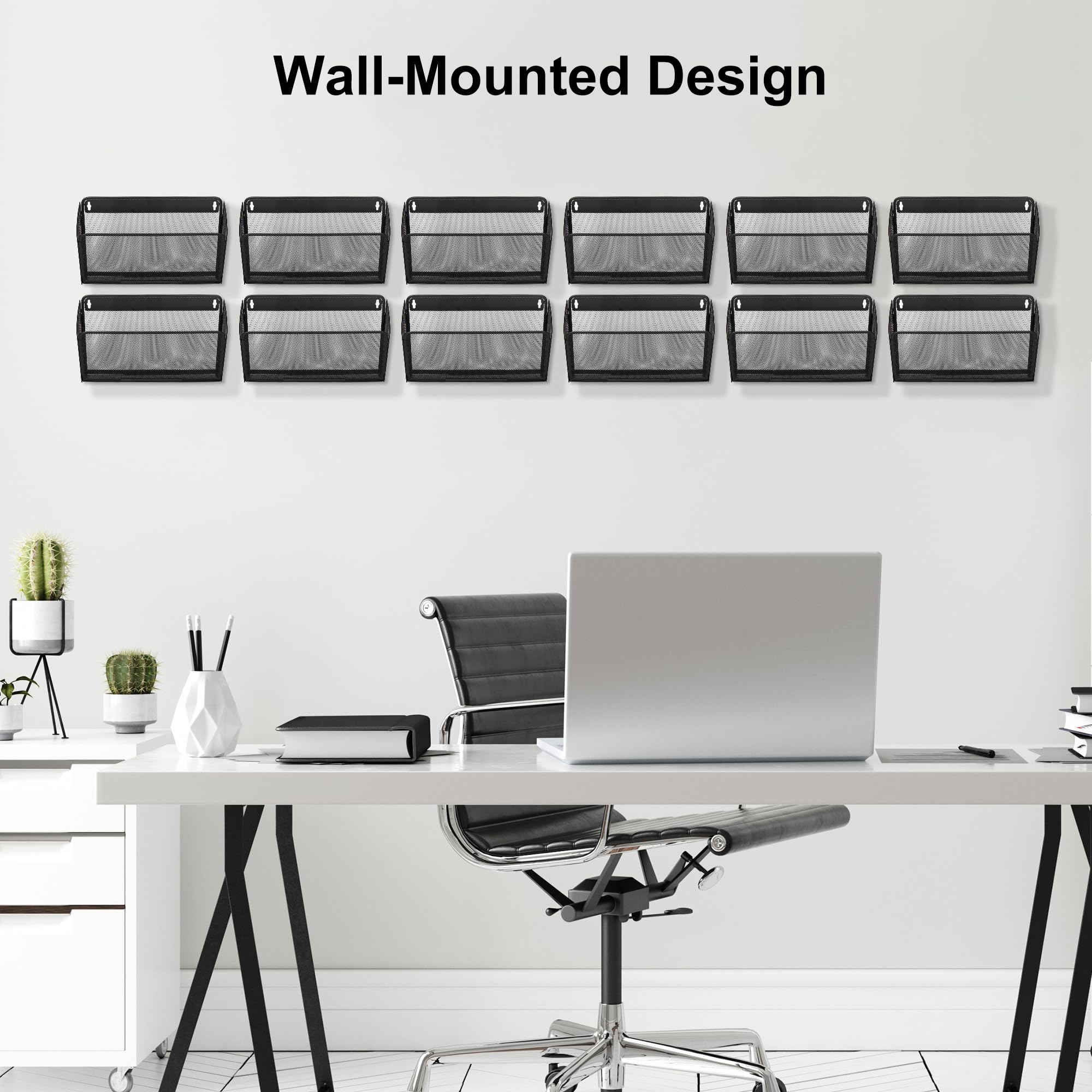 TQVAI 12 Taschen Zeitschriftenhalter Wand Metall Dokumenten A4 Papier Organizer für Büro Zuhause Schule, Schwarz