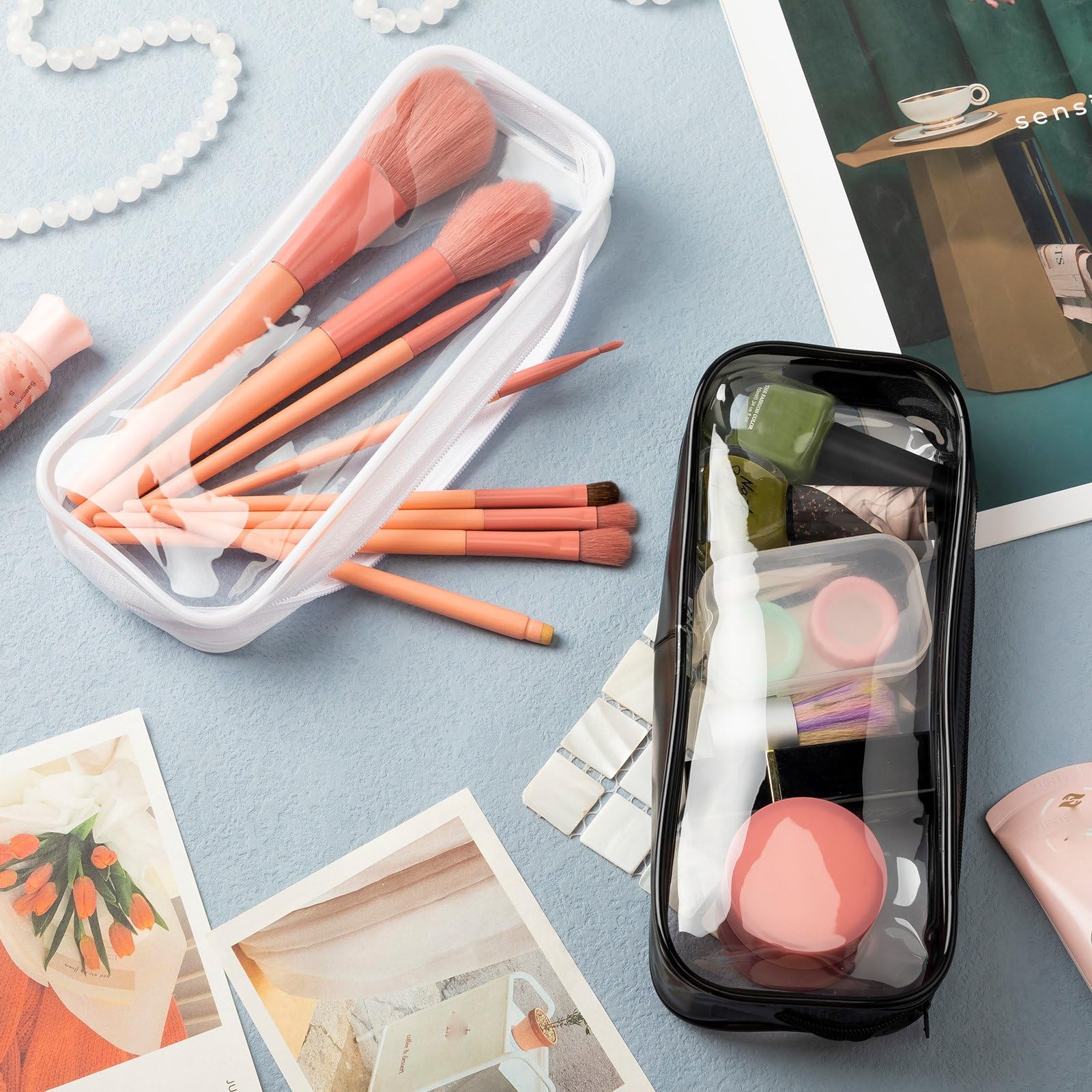 50 estuches transparentes de gran capacidad para exámenes, bolsa de PVC grande con cremallera, bolsa de plástico estético, portátil, bolsa de aseo de viaje para oficina, papelería, almacenamiento de
