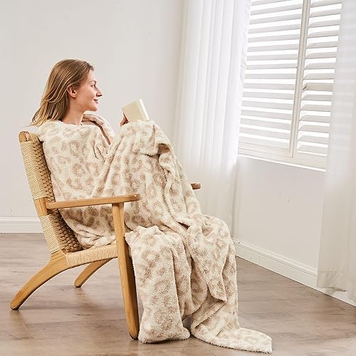 Miniatura 5 de Qeils Manta para sofá, manta con estampado de leopardo, manta de punto súper suave, cálida y acogedora manta reversible para silla mecedora, manta