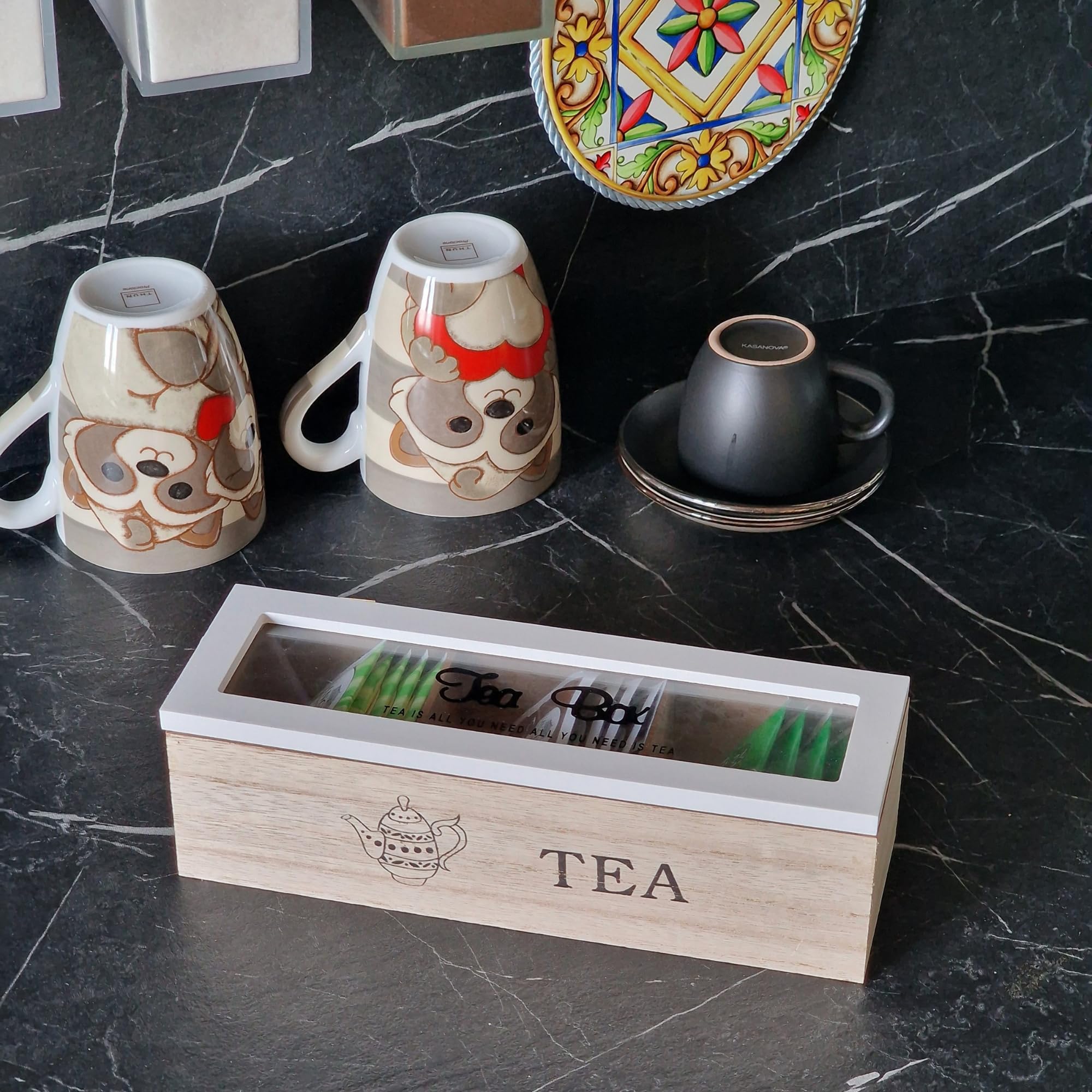 Porta Bustine Da Tè 3 Piani In Legno - Organizer Per Cucina E Ufficio Fino A 180 Bustine