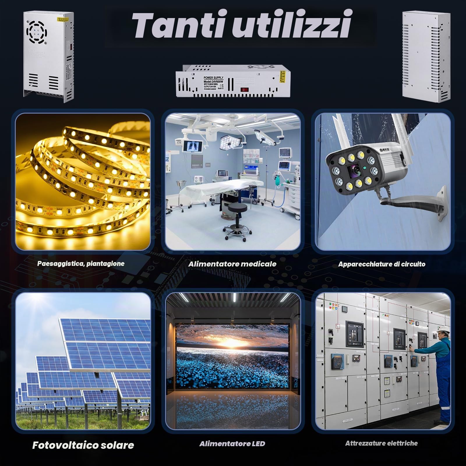 Alimentatore switching regolabile universale, 24 V, 25 A, 600 W, DC, adattatore LED, convertitore, trasformatore, adattatore per strisce LED, CCTV, progetto computer, radio, paesaggio