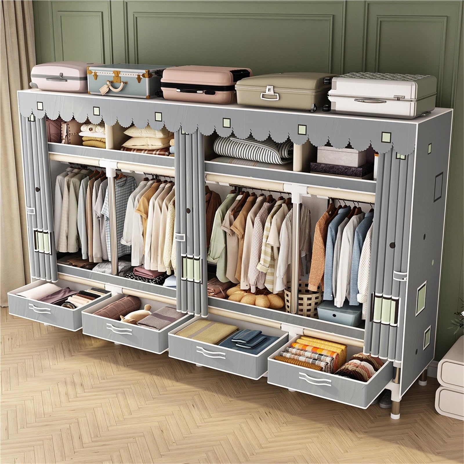 Stoffschrank Schlafzimmer Tragbare Faltbare Tuch Kleiderschrank Organizer Kleidung Falten Leinwand Schrank Rack for(Colorful Lantern)