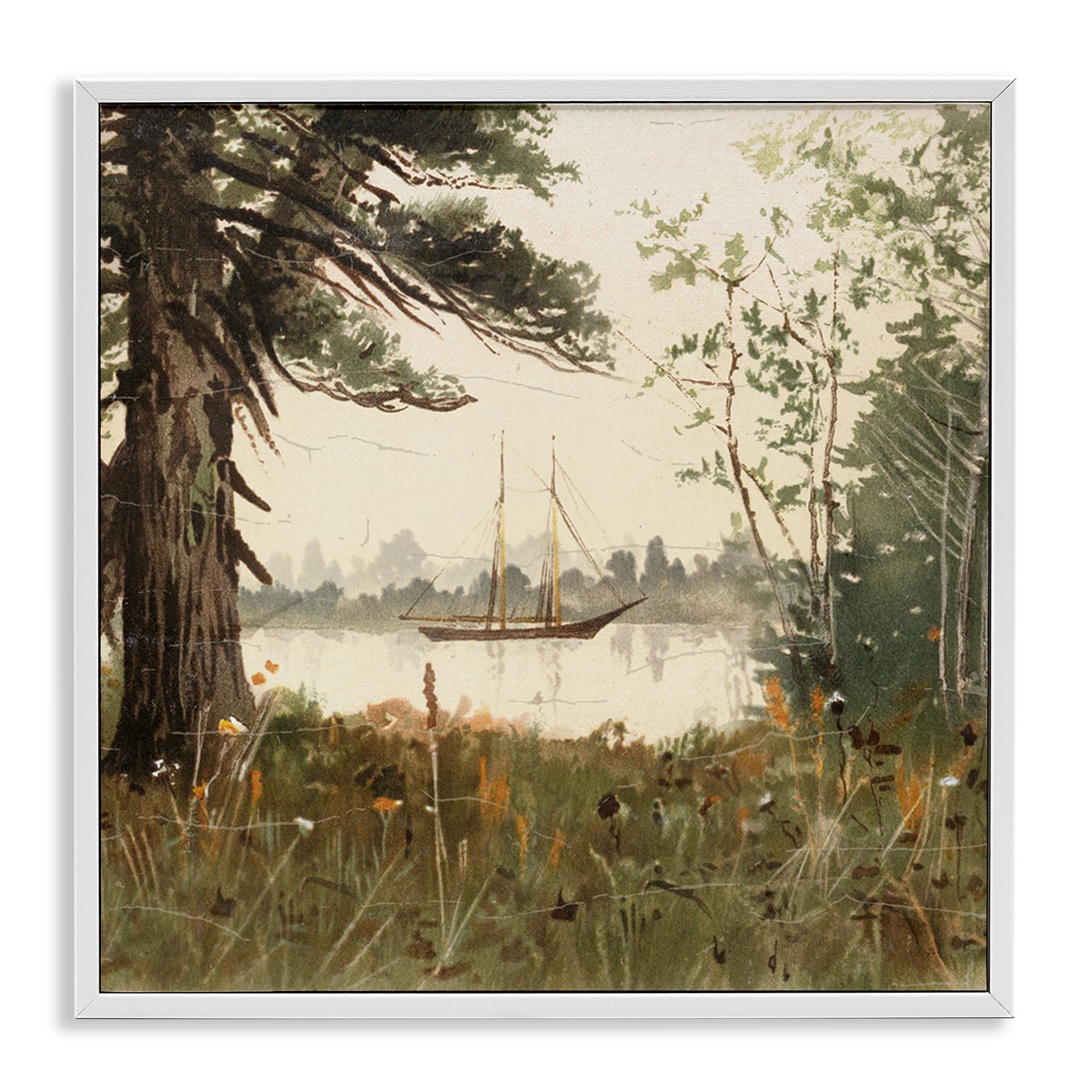 Stupell Industries Coastal White (Textured) 'Boating View Through Trees'| Framed Giclee Art