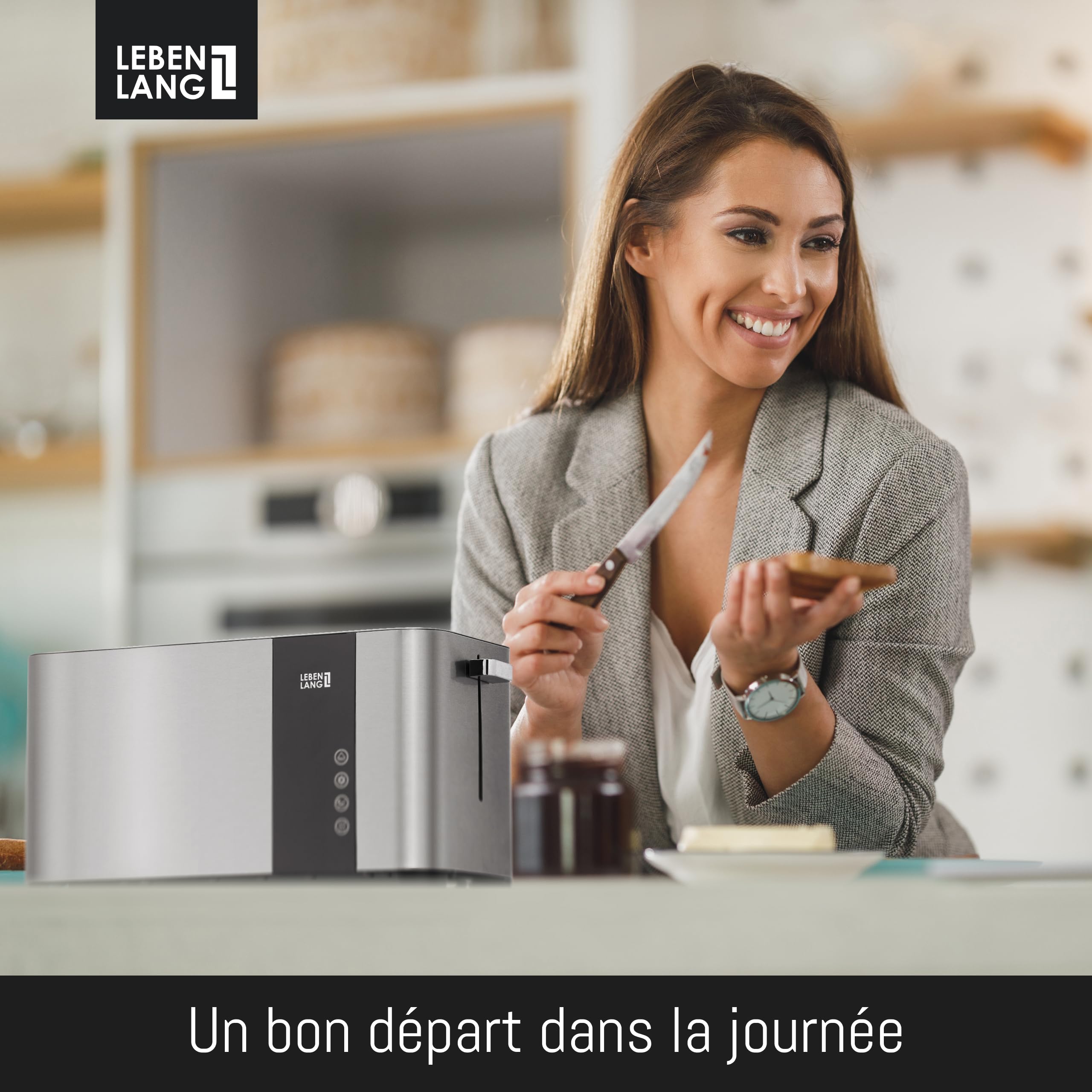 LEBENLANG Toaster grille pain Inox 4 fentes longues - 1400W