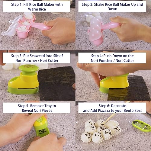 Miniatura 5 de Musuubi Japan Batido y cortador Nori para hacer bolas de arroz para Bento Bundle para hacer caras y personajes infinitos para Bento Box