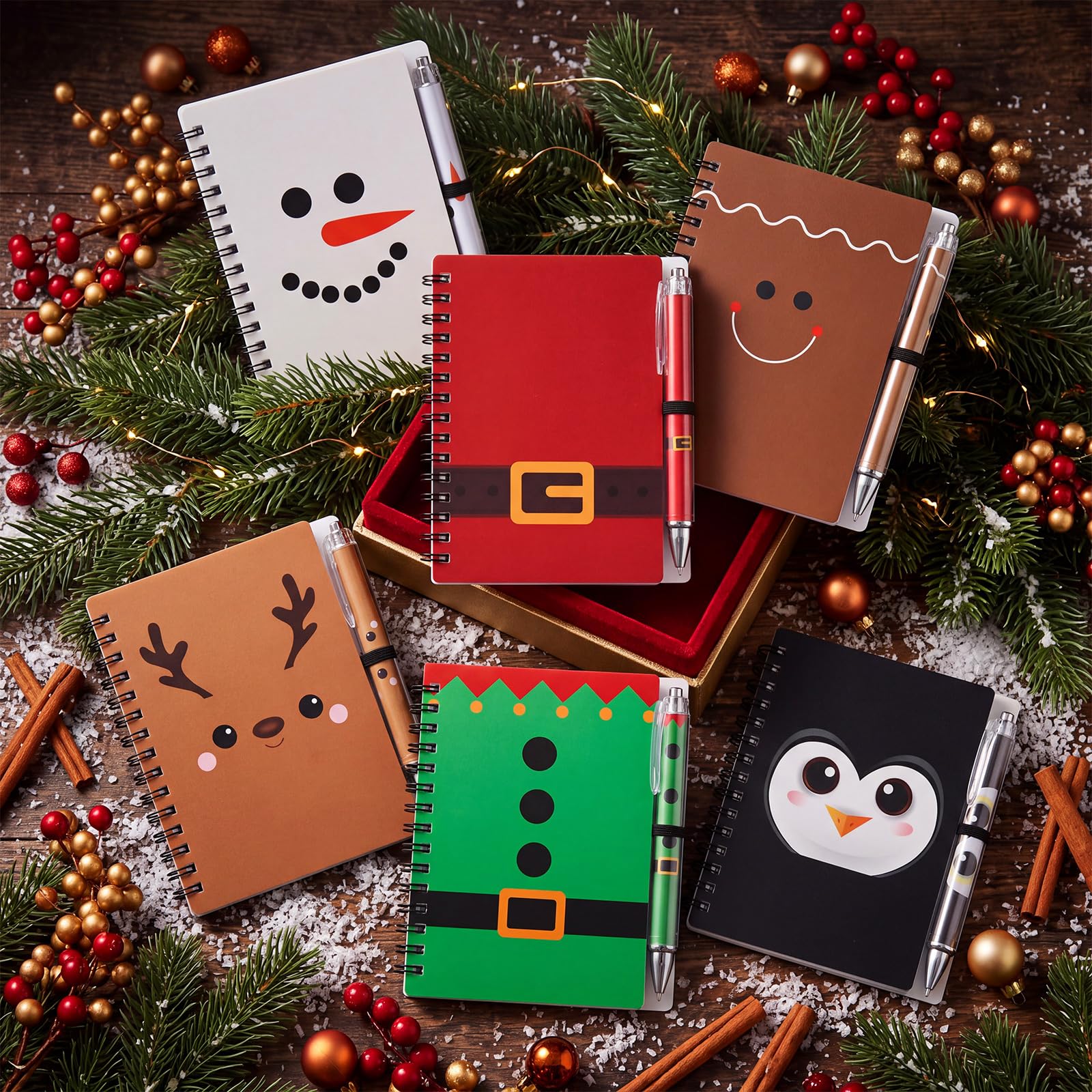 Sabary Lot de 12/24 carnets à spirale de Noël, cadeaux de Noël, stylos à bille, cadeaux pour employés, collègues, employés de vacances, fournitures de fête de Noël