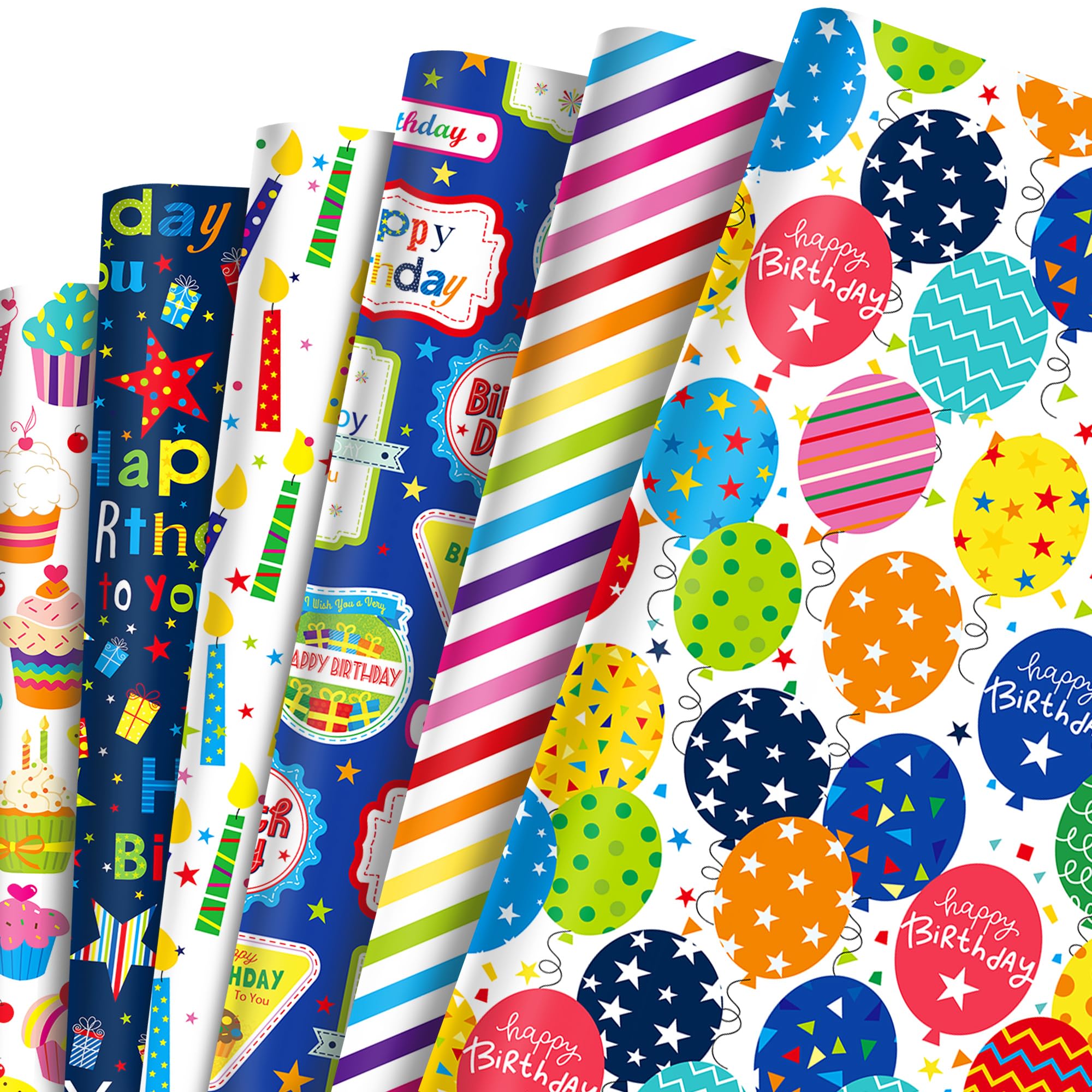 12 Sheets Birthday Wrapping Paper Sheets, 70x50cm Thickness Gift Wrapping Paper, 6 Style Recyclable Gift Wrap, Colored Gift Wrap for Boy Girl Birthday Presents Baby Shower Party Wrap Boxes Decorations — image 1