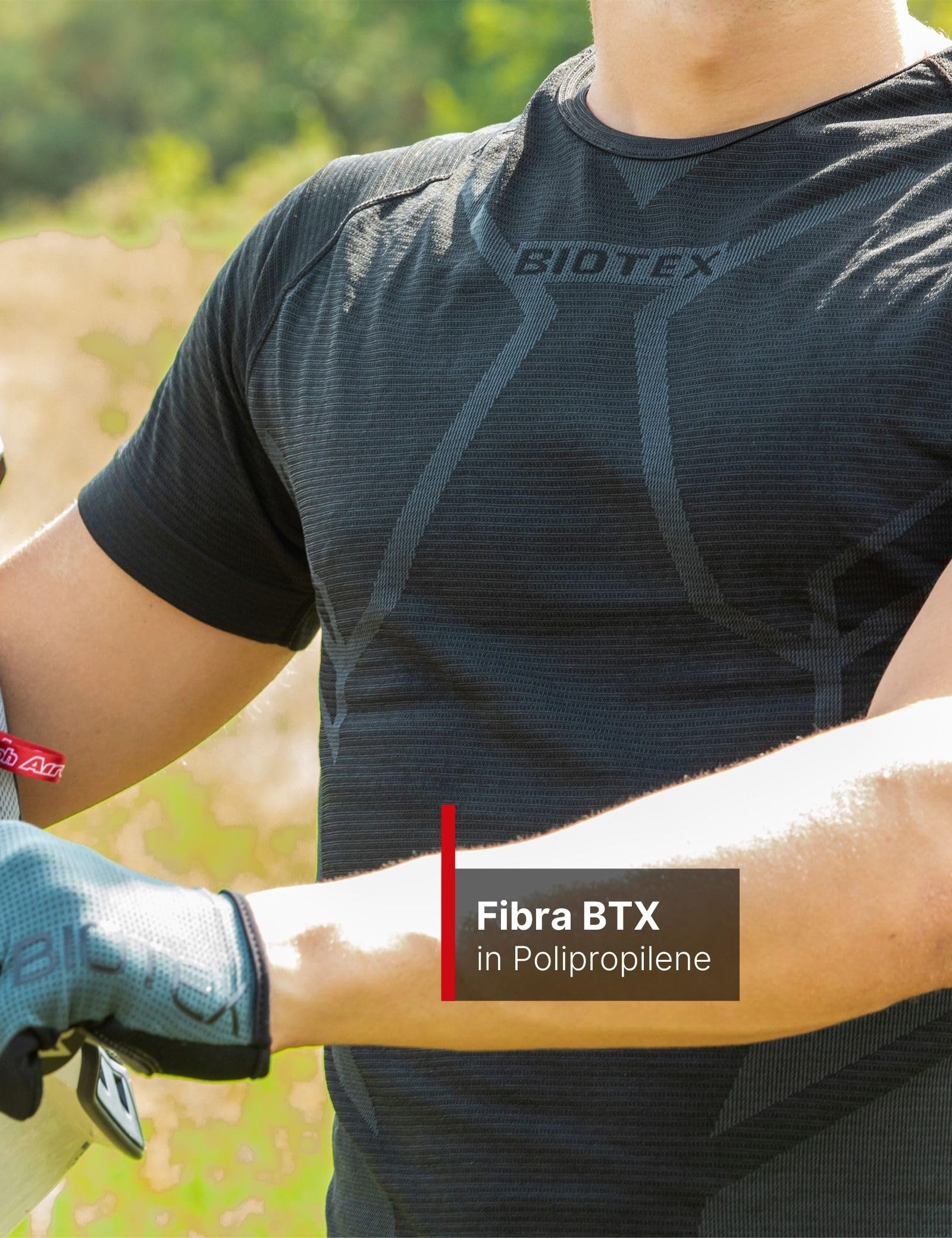 BIOTEX T-Shirt +Carbon da Uomo per Ciclismo e Running, Traspirante e Antibatterica, per L'Estate e per l'inverno