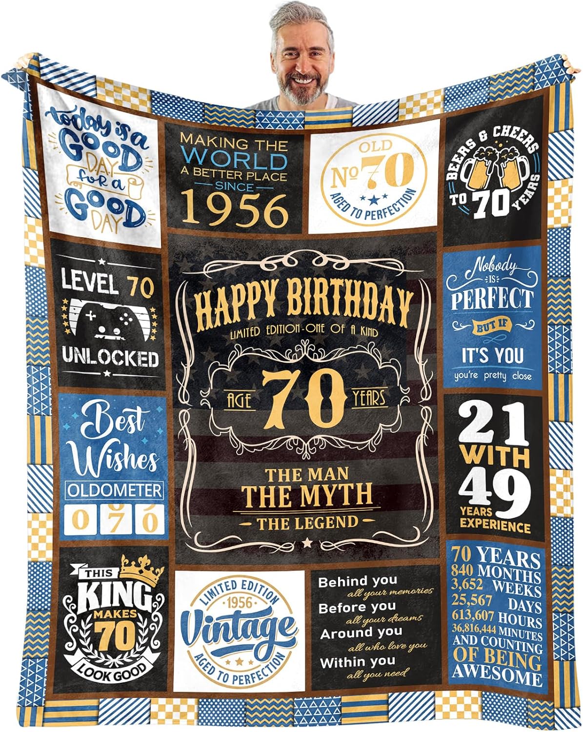 70th Blanket 60 x 50 inch, 70th Birthday Gifts for Men, Best Gifts for 70 Year Old Man, 70 Year Old Birthday Gifts for Men, 1956 Birthday Gifts for Dad, Mens 70 th Birthday Gift Ideas